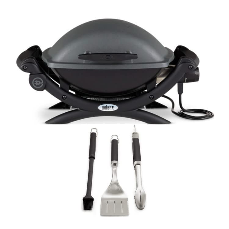 Weber Q 1400 Electric Grill - Black Portable Outdoor Grill for Patio, Camping & Tailgating | Classic Bundle with 2 Essential Accessories