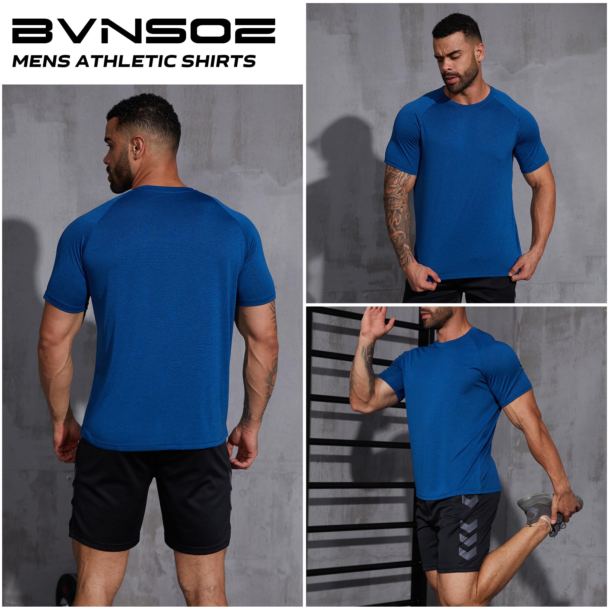 BVNSOZ Men's Workout Shirts - Moisture Wicking Quick Dry Athletic T-Shirts for Gym, Running & Training - Breathable Activewear for Men