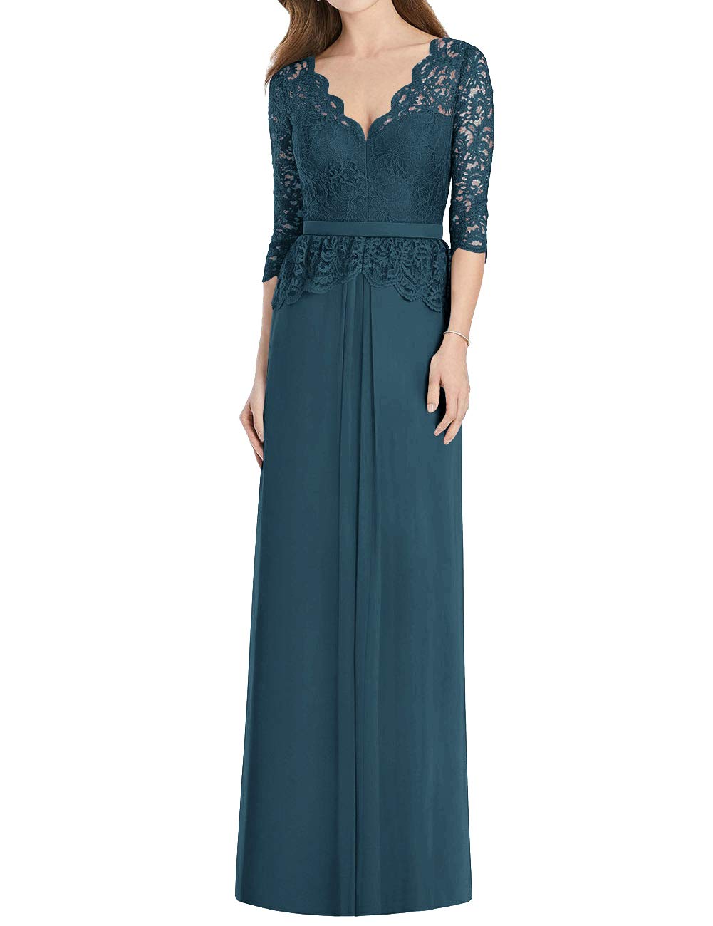 Elegant Long Chiffon Lace Mother of the Bride Dress with Sleeves - Formal Evening Gown for Wedding Ceremony, Mother of Groom Dress, Perfect for Church Weddings, Receptions and Special Occasions
