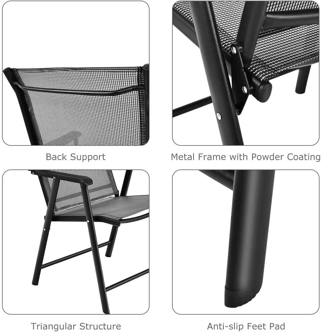Foldable Patio Chairs Set of 4 - Portable Indoor & Outdoor Lounge Chairs with Armrests & Footrest - Durable Metal Frame & Breathable Fabric for Dining, Lawn, Garden, Backyard, Poolside - Perfect for Relaxing, Sunbathing & Outdoor Entertaining