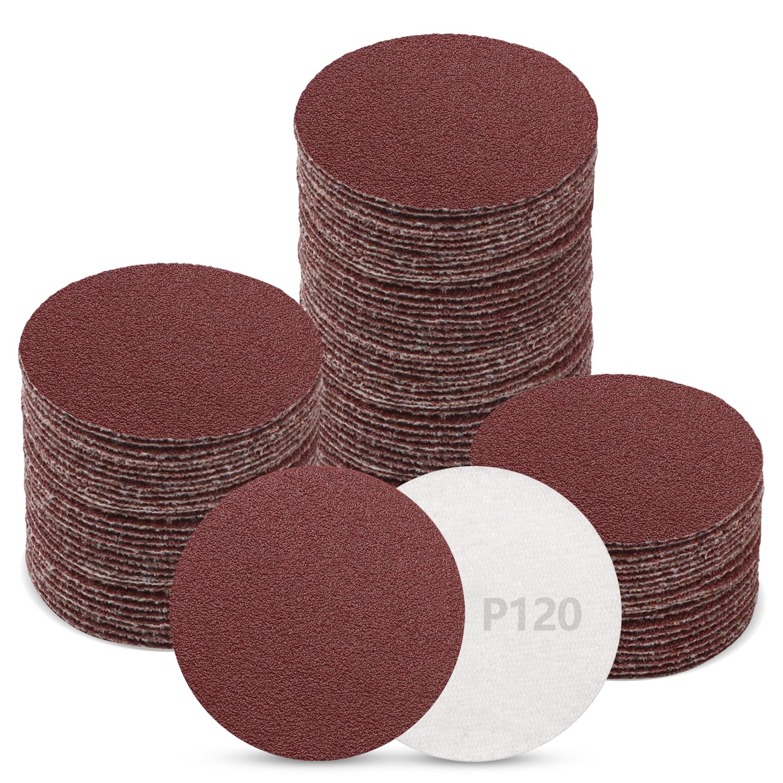 ZEHIQ 120pcs 2 Inch Sanding Discs 120 Grit Hook and Loop - Alumina Orbital Sander Pads No Hole for Sanders, Drill, Grinder & Rotary Tools - Perfect for Woodworking, Metal Polishing & DIY Projects