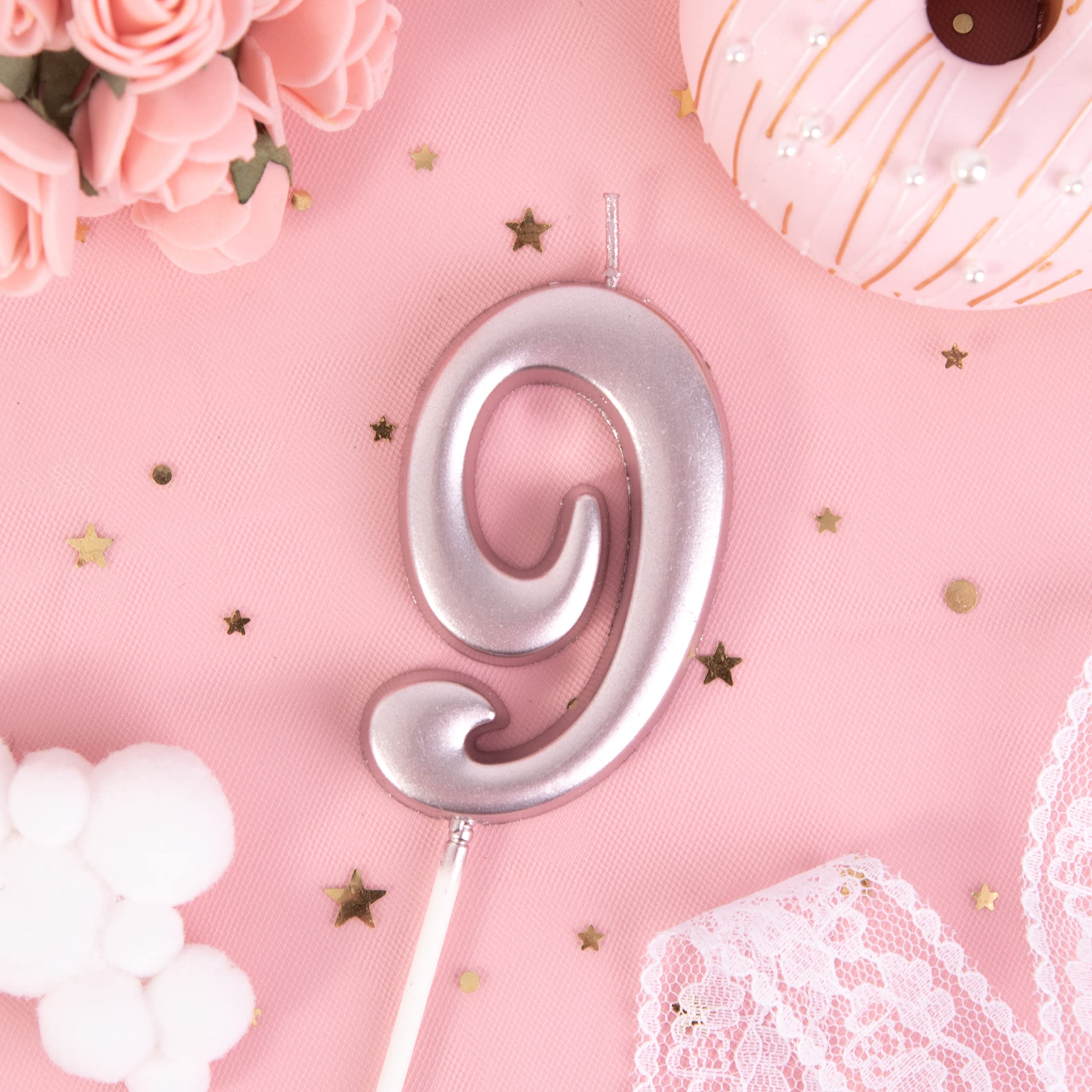 Elegant Rose Gold 9 Number Birthday Candles - 2.76 Inch Cake Decorations for Parties, Celebrations & Special Occasions | PHD CAKE