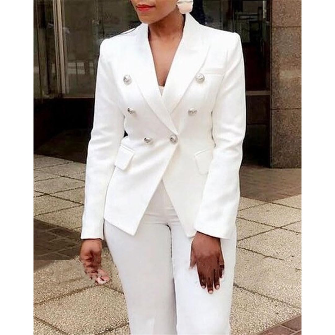 Women's Double Button Blazer & Pants Suit Set - 2 Piece Formal Outfit for Office, Business, and Special Occasions