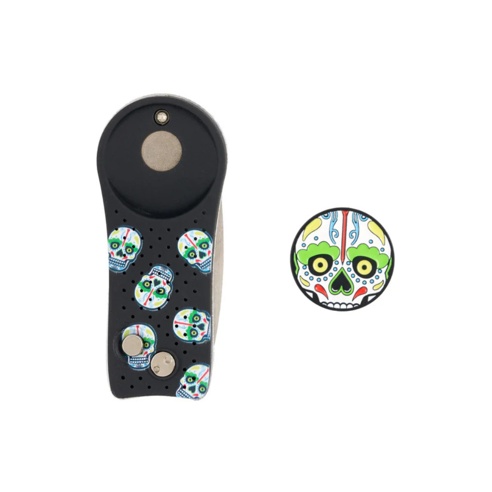 CMC Design Sugar Skull Divot Tool and Ball Marker Set - Unique Golf Accessories for Men & Women - Perfect for Golf Tournaments, Gifts and Practice