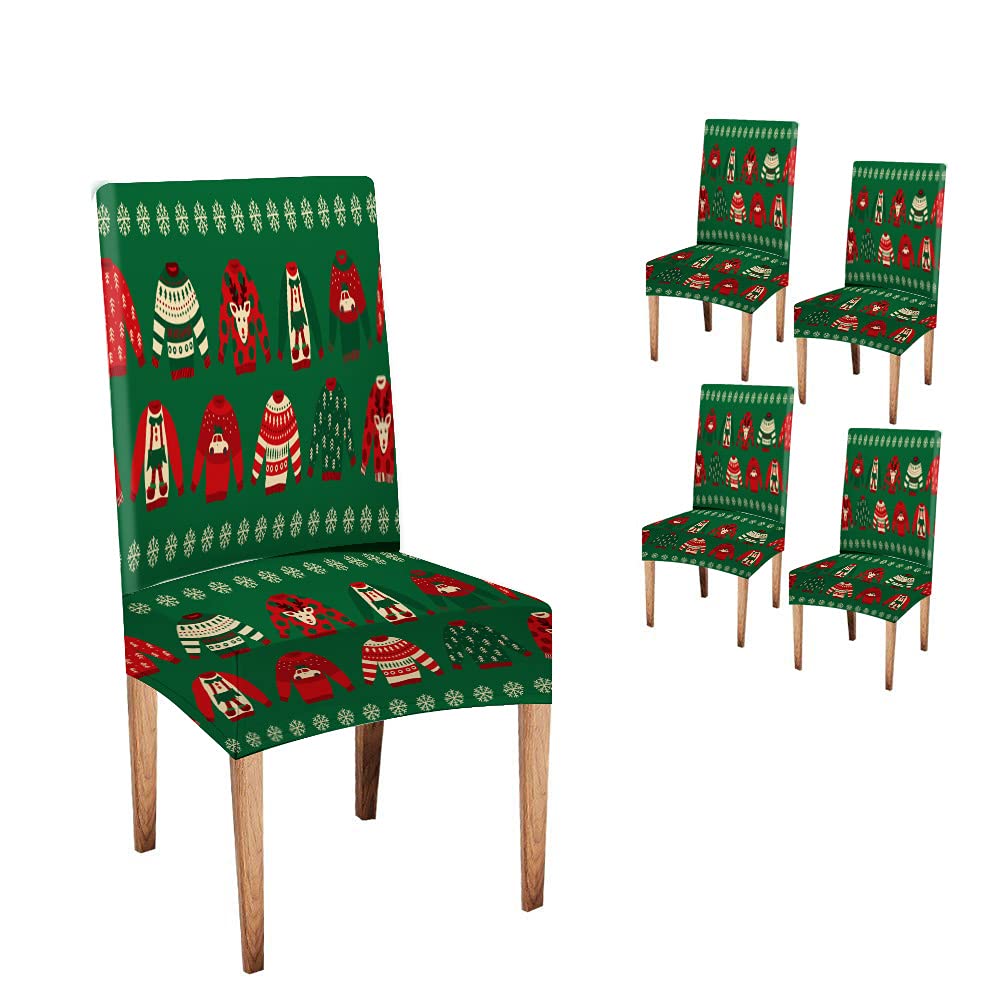 Pamime 4-Piece Farmhouse Dining Chair Covers Set - Printed Slipcovers for Indoor/Outdoor Use - Modern Christmas Sweater Design for Dining Room Decor & Holiday Parties