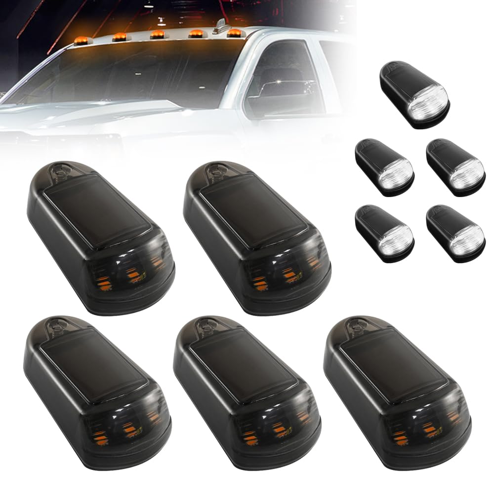 2025 New Solar Powered Cab Lights for Trucks - IP68 Waterproof Wireless Roof Marker Lights, No Drilling Needed (Black Shell, White Light) - Perfect for Pickup Trucks & Nighttime Safety Driving