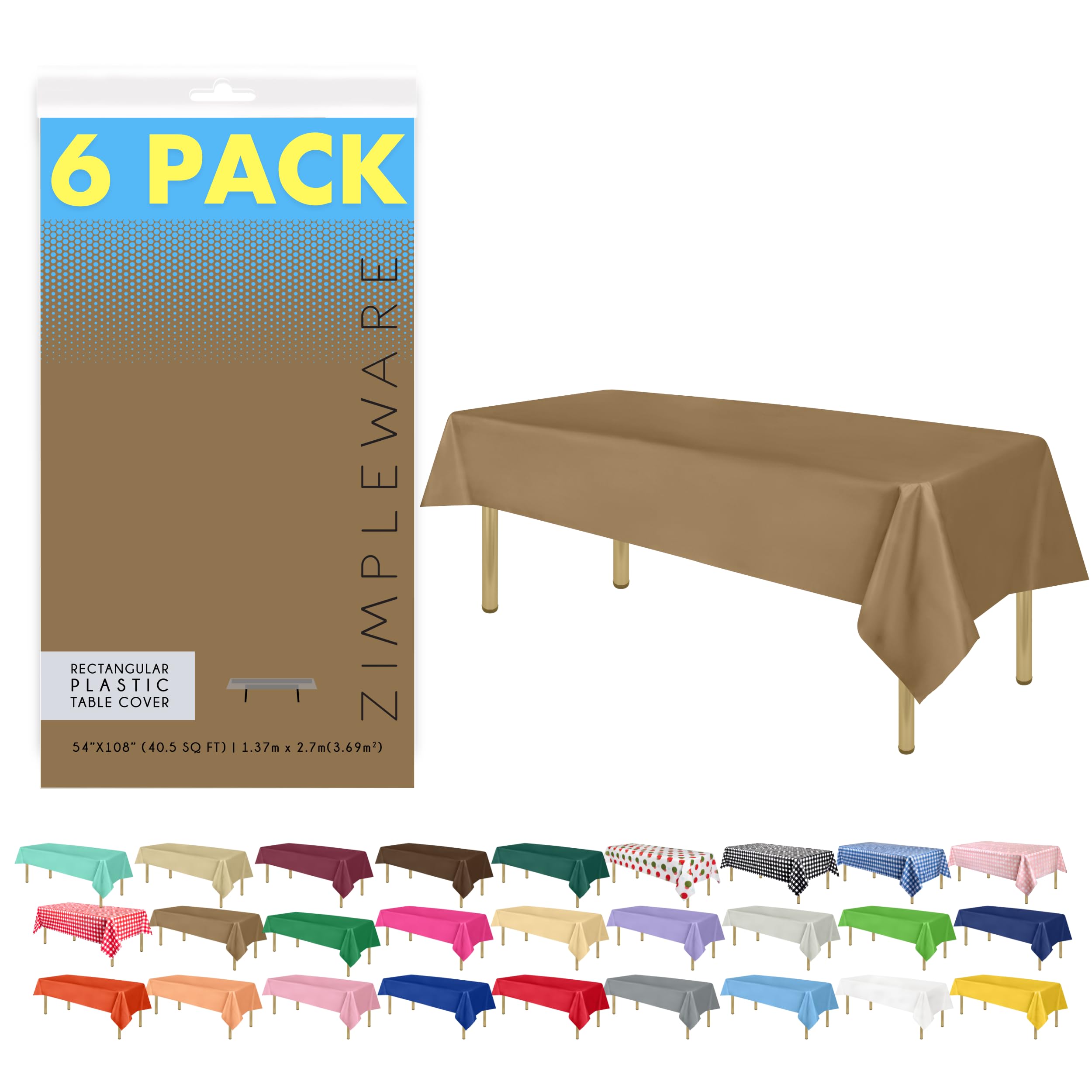 Premium Gold Disposable Plastic Tablecloth (6 Pack) - 54 x 108 Inch Rectangle Table Cover for Parties, Events & Dining - Fits 6ft to 8ft Tables - Waterproof & Easy Clean - Ideal for Birthday Celebrations, Weddings & Holiday Gatherings