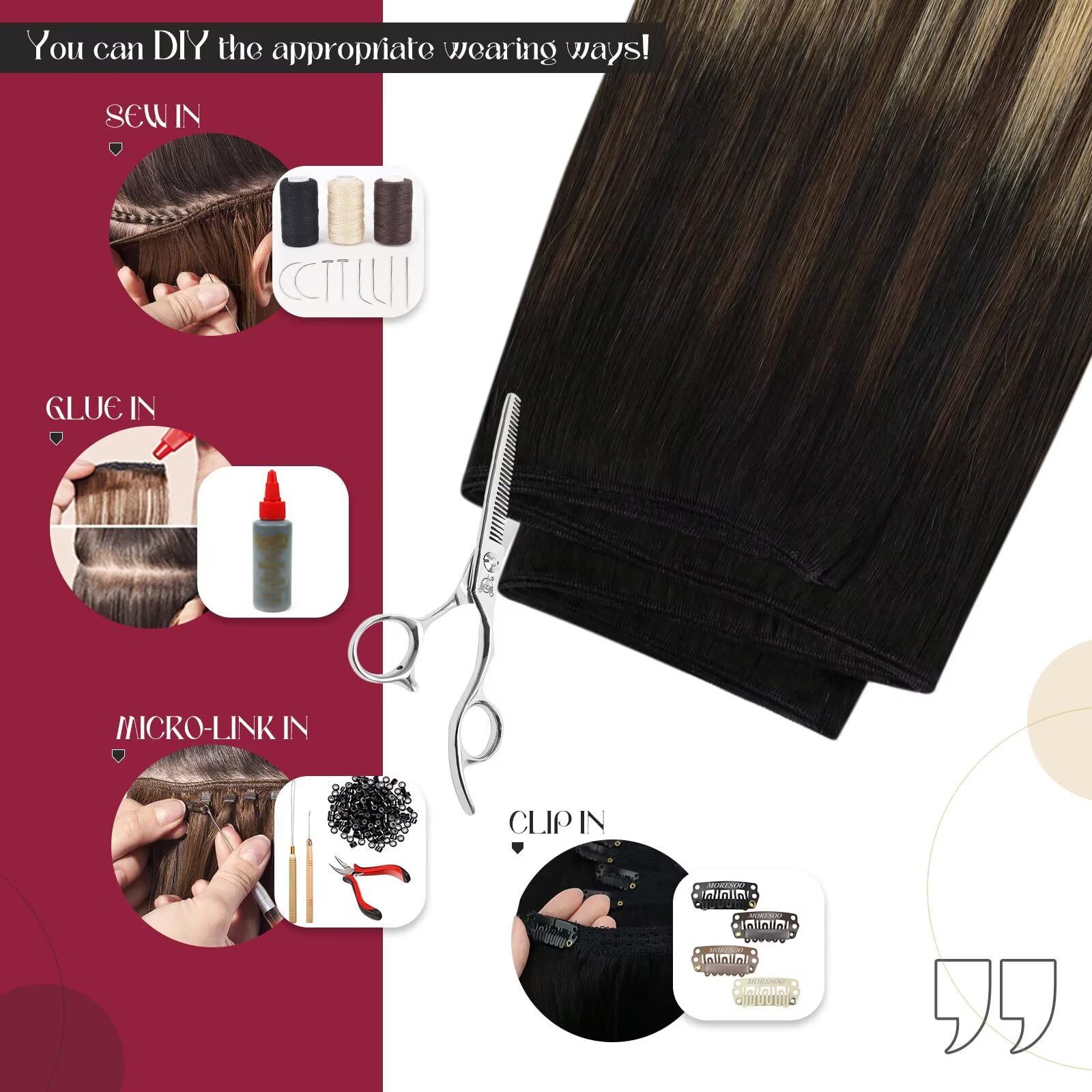 20 Inch Vivien Balayage Brown Human Hair Sew-in Extensions - 100G Remy Human Hair Weft Bundles (Natural Black to Brown with Ash Blonde) for Styling & Volume - Perfect for Parties, Weddings & Everyday Glamour
