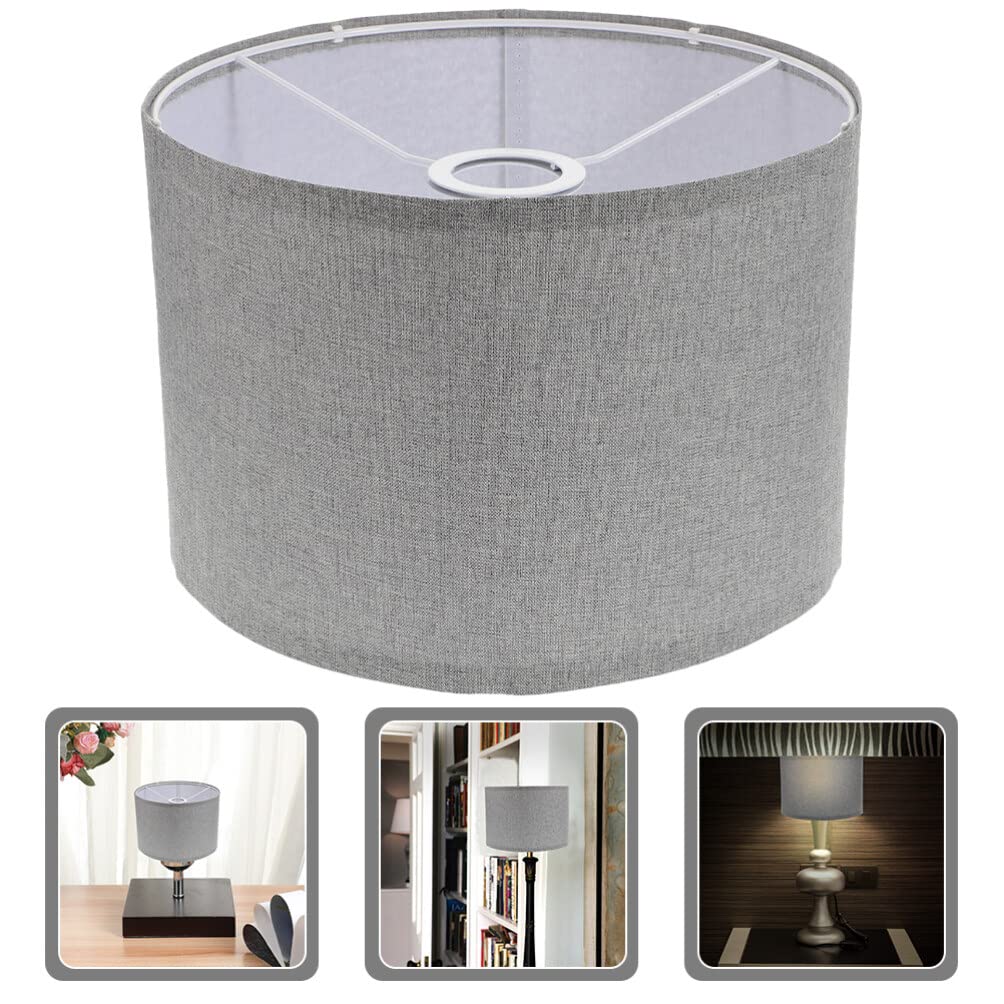 BESPORTBLE Natural Linen Drum Lampshade - Handcrafted E27 Medium Lamp Shade for Bedside, Floor & Table Lamps - Perfect for Living Room, Bedroom & Office Lighting (Grey)