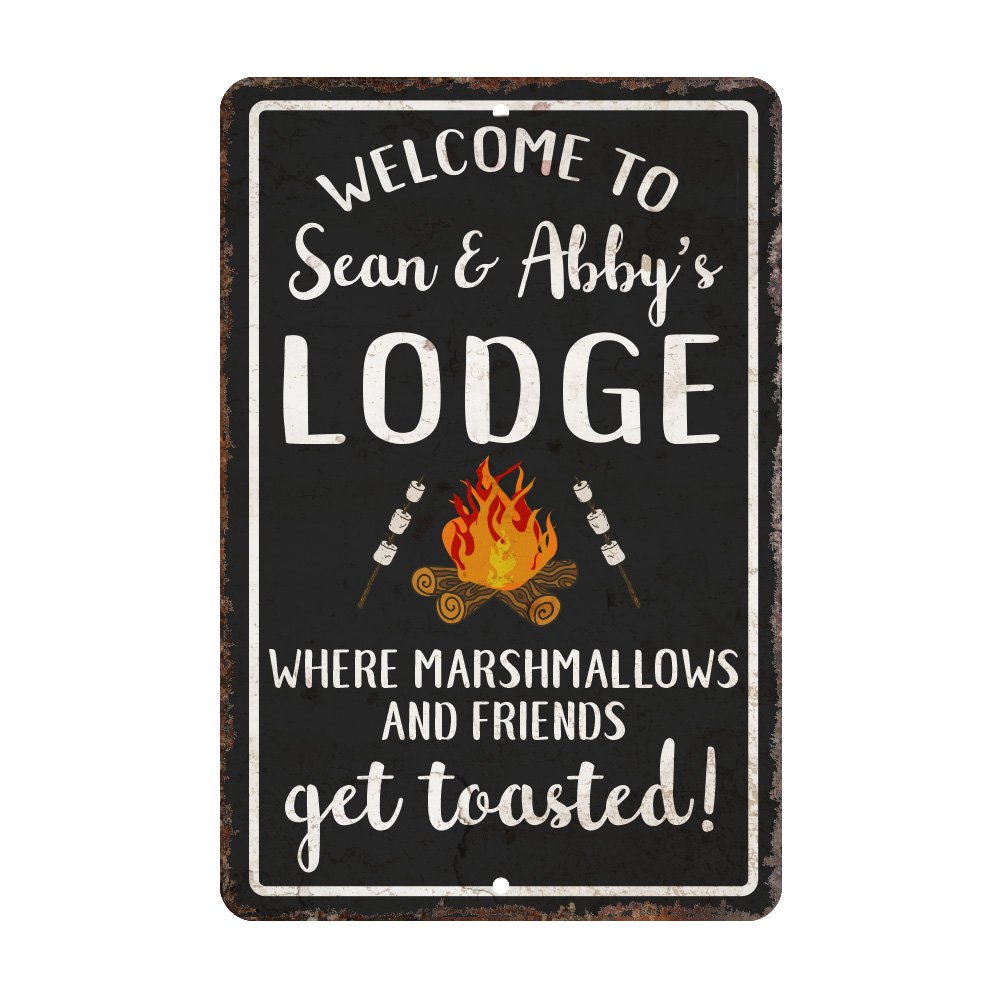 Personalized 'Welcome to the Lodge' Metal Wall Sign - Rustic Cabin Decor for Home, Camping & Outdoor Gatherings - Perfect for Marshmallow Roasting & Cozy Friend Hangouts