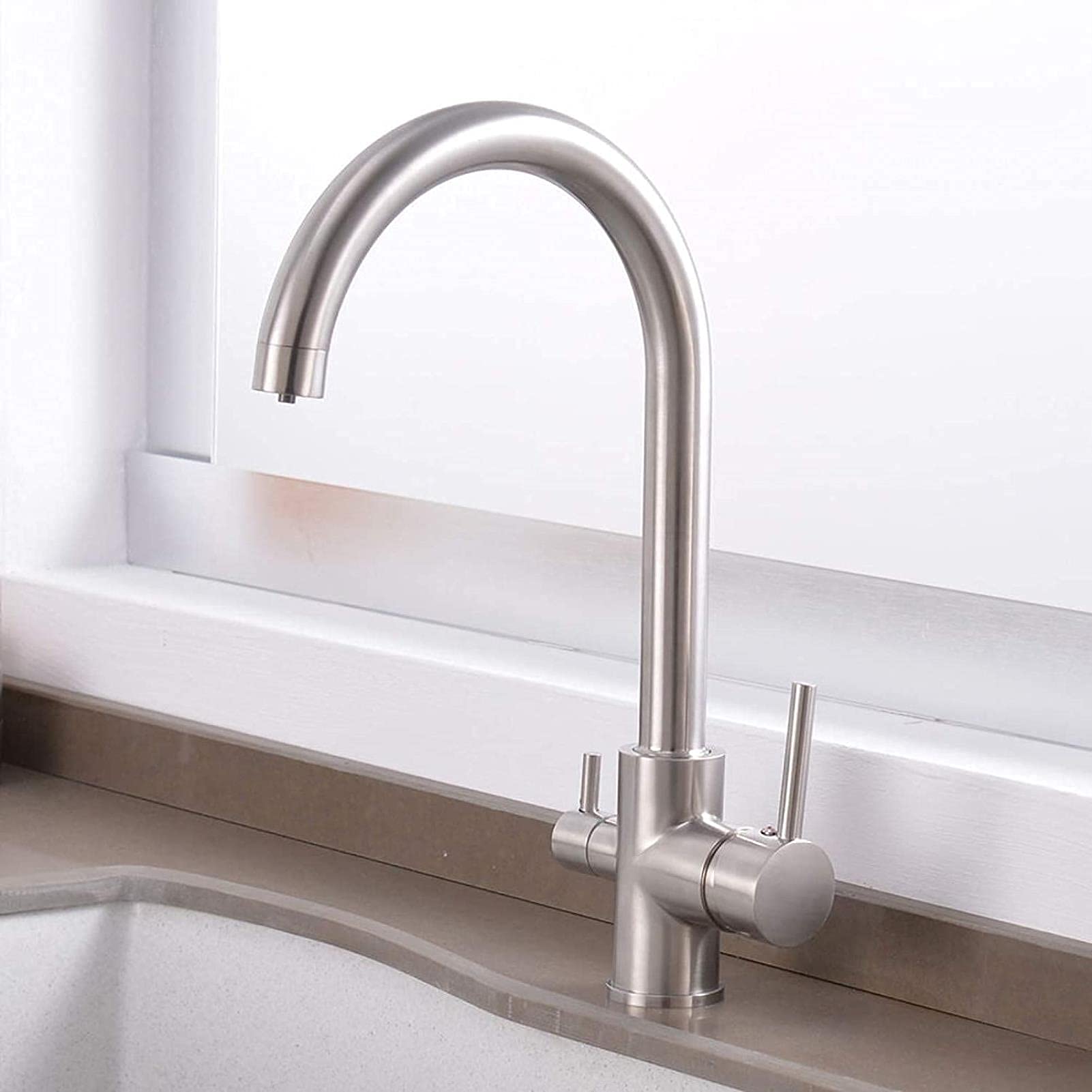 Black Kitchen Sink Mixer Faucet with Dual Spray & 360° Rotation - Water Purification Filter Tap for Modern Home Kitchens | Perfect for Washing Dishes, Filling Pots & Purifying Water