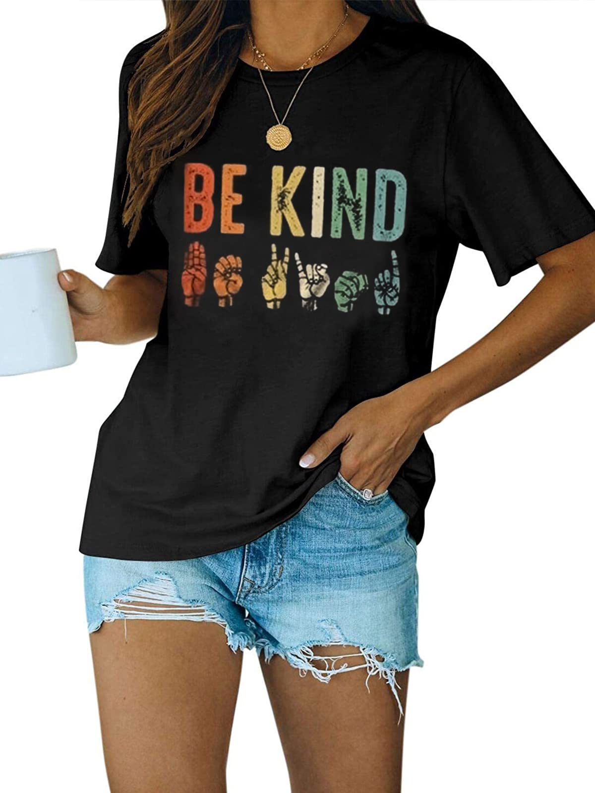 Blooming Jelly Women's Be Kind Graphic T-Shirt - Short Sleeve Loose Fit Casual Tee for Summer, Funny Teacher Outfit & Inspirational Gift - Perfect for Classroom, Work, and Everyday Wear