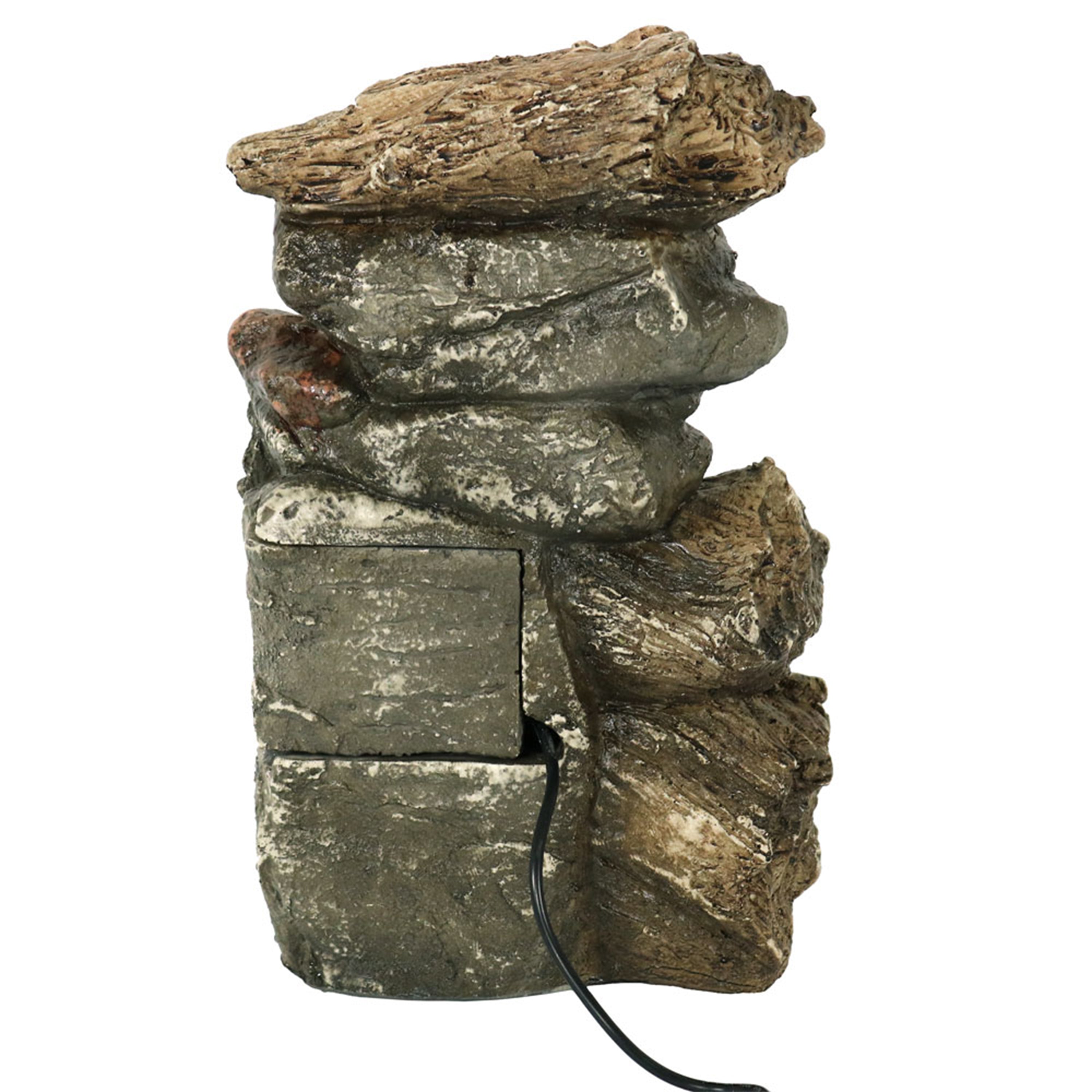 Tiered Rock & Log Indoor Waterfall Fountain with LED Lights - Relaxing Zen Water Feature for Home, Office & Meditation Spaces