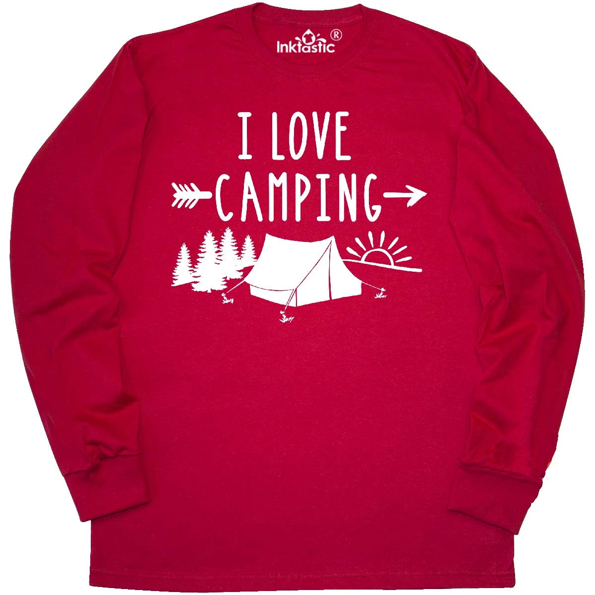 Inktastic I Love Camping - Tent and Trees Graphic Long Sleeve T-Shirt for Men & Women | Outdoor Adventure, Hiking, Camping Enthusiasts | Comfortable & Stylish Casual Wear