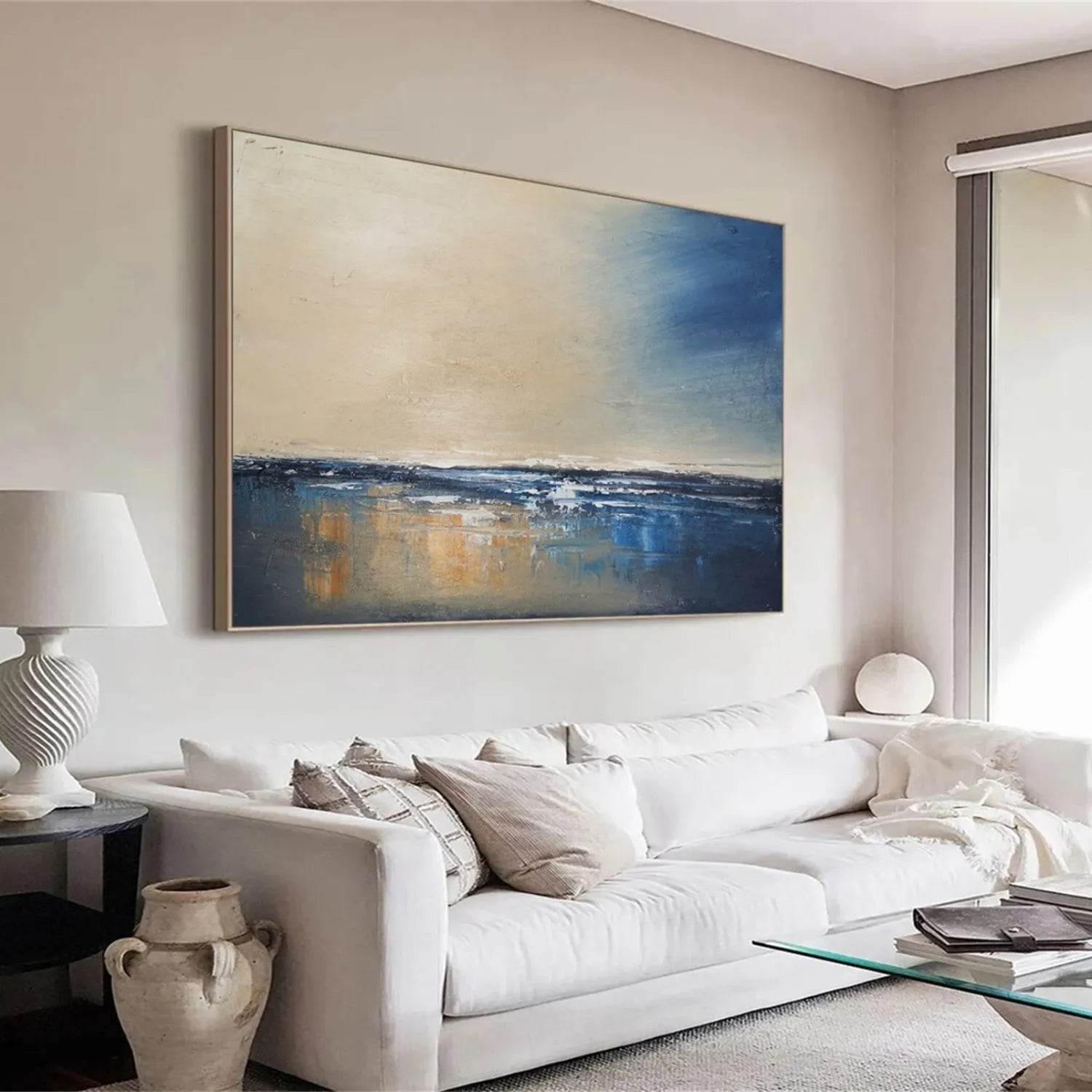 Ocean and Sky Painting #OS178 - Handmade Canvas Wall Art for Home Decor, Office, Living Room, Bedroom | Coastal Landscape Artwork