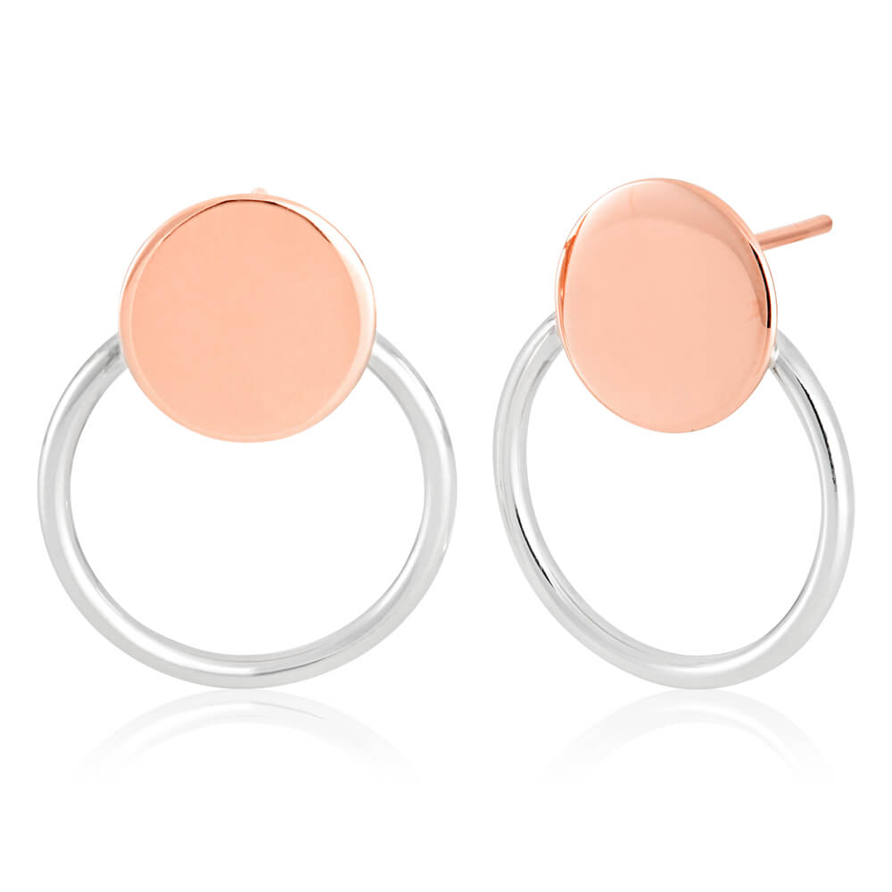 9ct Rose Gold Silver-Filled Disc Stud Earrings - Elegant Silver Circle Design for Women - Perfect for Parties, Weddings & Everyday Wear