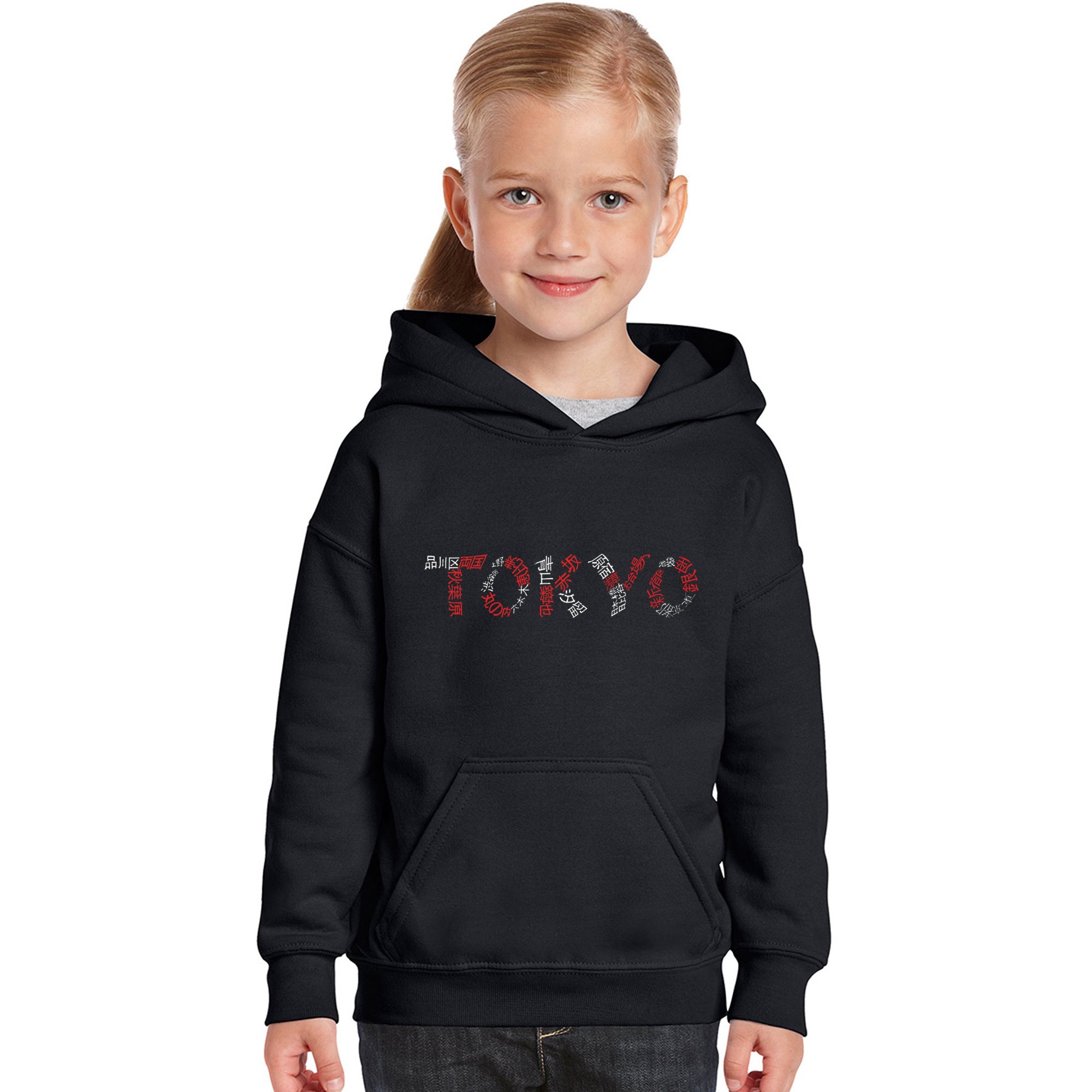 LA POP ART Girls' Word Art Hooded Sweatshirt - Tokyo Neighborhoods Graphic Pullover | Trendy Streetwear for Teens, Casual Outfit & Urban Fashion