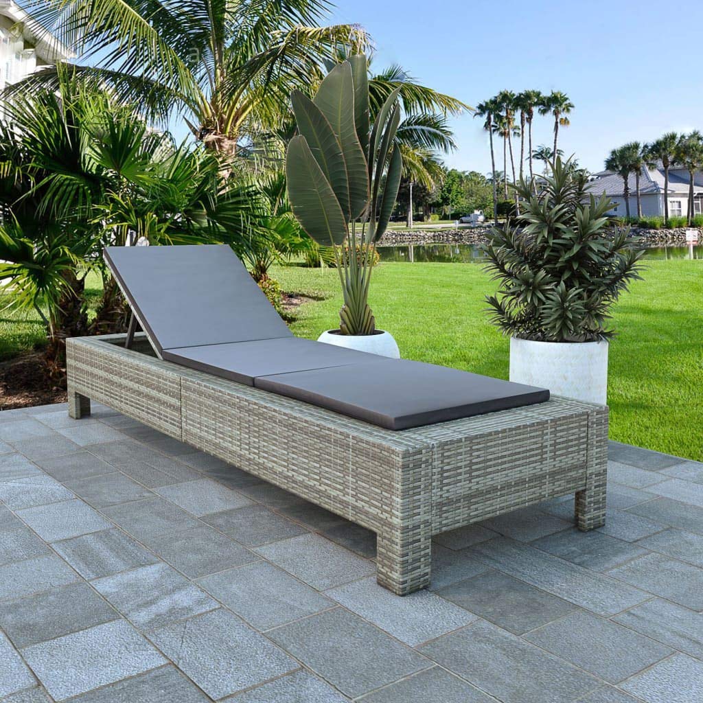 Unfade Memory Patio Chaise Lounge Chair - Adjustable Recliner Sunbed with Cushion, Durable Poly Rattan Sun Lounger (Gray) - Perfect for Poolside, Backyard, Beach & Outdoor Relaxation