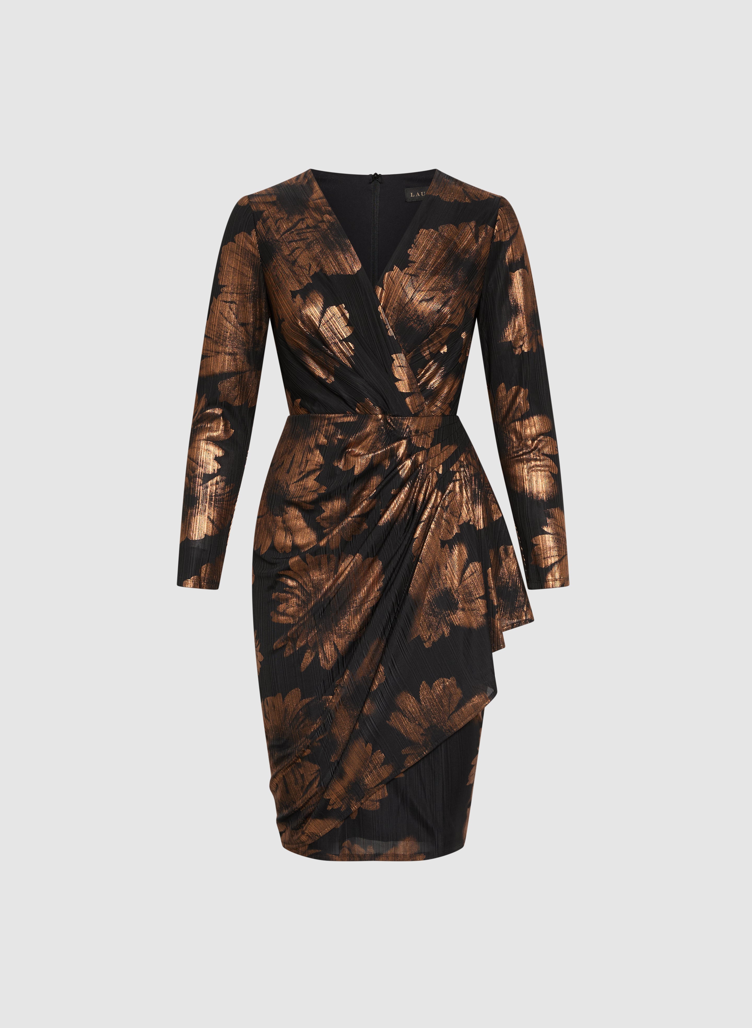 Elegant Floral Print Dress with Metallic Details - Perfect for Weddings, Parties & Special Occasions