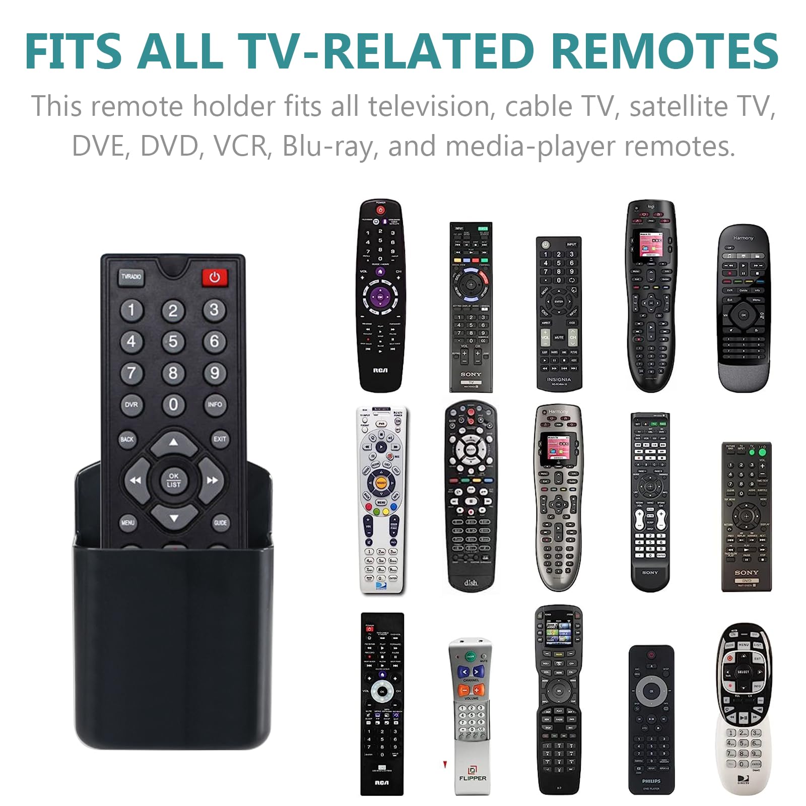 6-Pack Self Adhesive Wall Mount Remote Control Holder - Universal TV Remote Organizer with Pen & Marker Storage for Home, Office, School - Space Saving Black Home Organization Solution (Perfect for Living Room, Bedroom, Kitchen & Workspace)