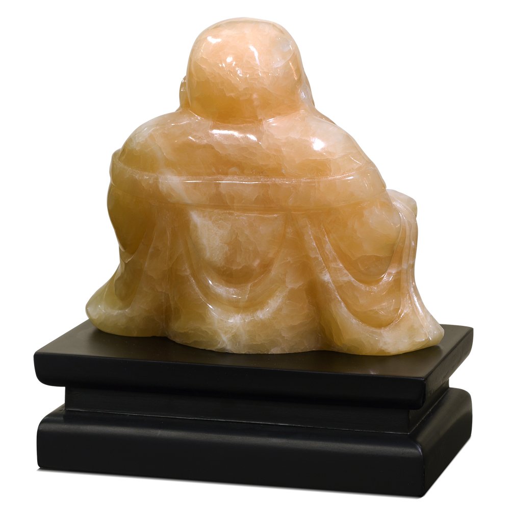 Orange Jade Happy Buddha Statue - Feng Shui Decor for Home & Office - Chinese Handcrafted Buddha Sculpture for Meditation & Good Luck