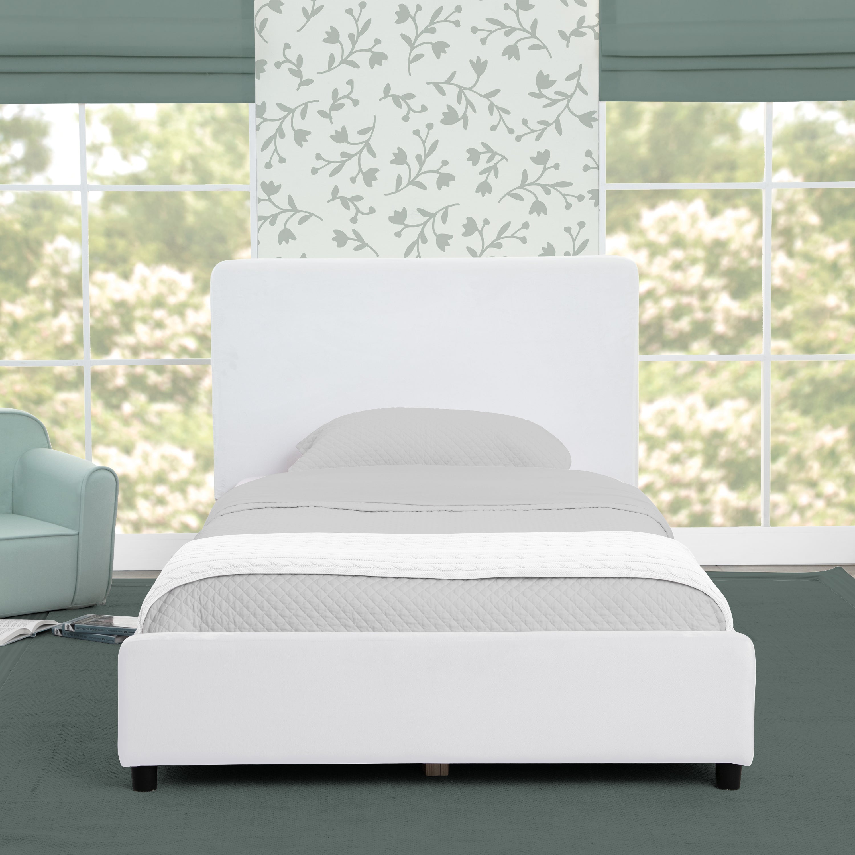 Upholstered Twin Bed with Headboard - Soft Fabric Frame & Supportive Headrest for Kids & Teens - Perfect for Bedrooms, Dorms & Guest Rooms