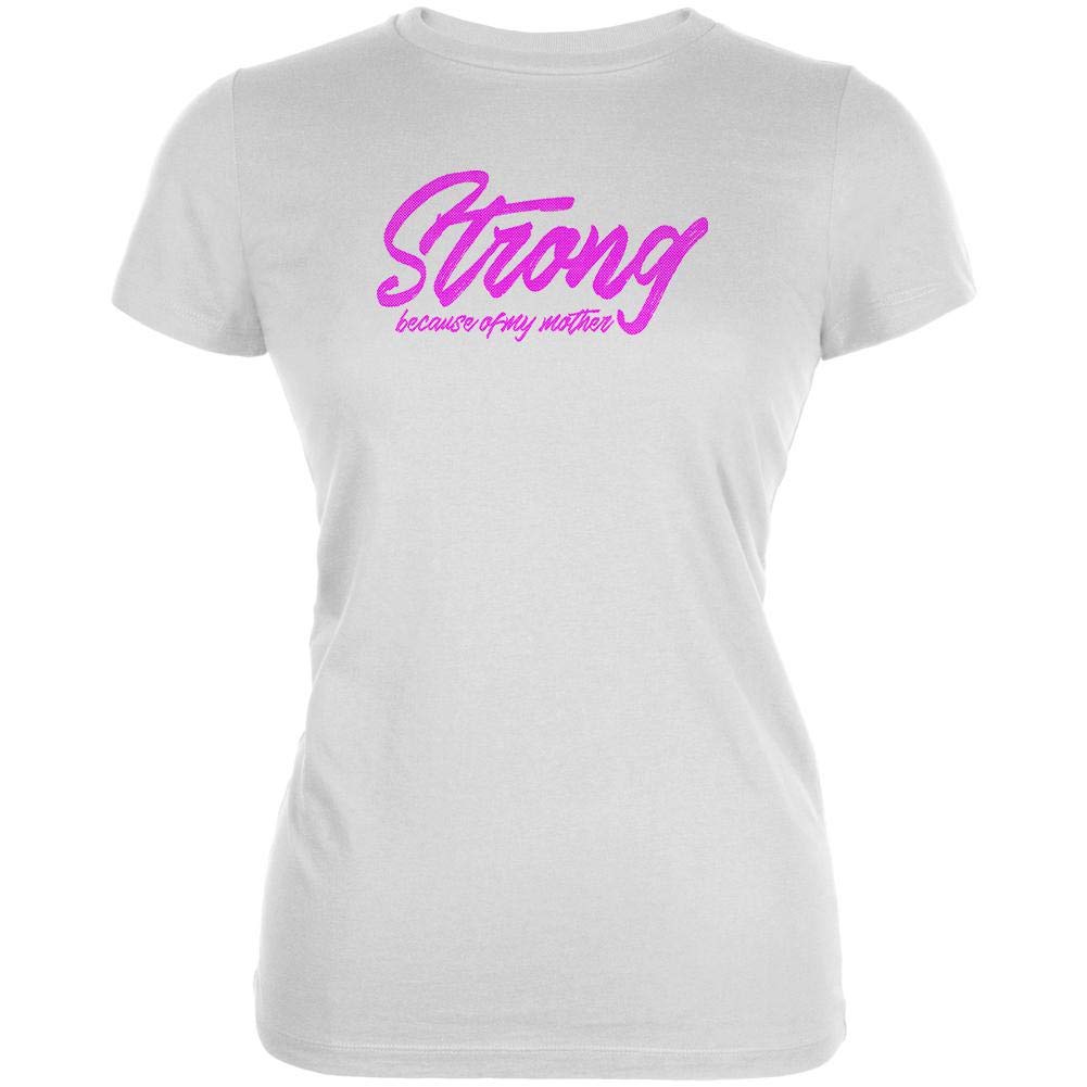 Strong Because of My Mother Juniors Soft T-Shirt - White, Large | Comfortable Cotton Tee for Mother's Day Gifts, Casual Wear & Family Events