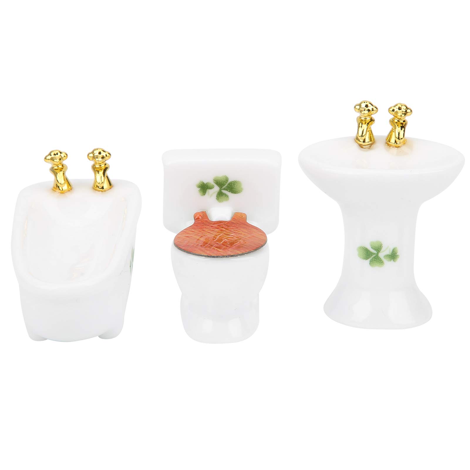 1:24 Miniature Dollhouse Bathroom Set - Ceramic Bathtub, Toilet & Sink Kit with Four Leaf Clover Design | Perfect for Dollhouse Furniture, Landscape Decoration & DIY Miniature Scenes | Ideal for Collectors, Model Train Enthusiasts & Kids Role Play