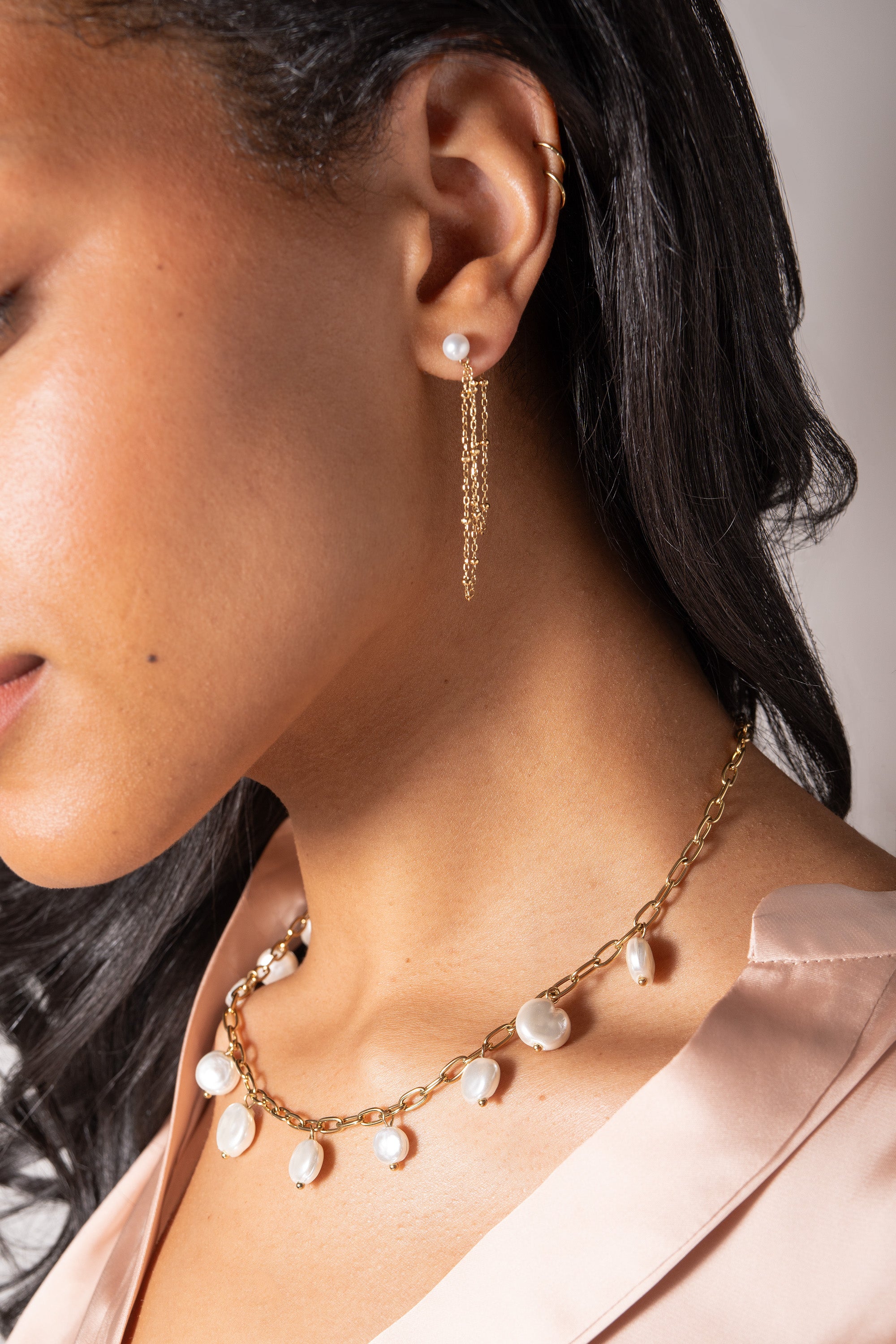 Elegant Freshwater Pearl Stud Earrings for Women - Front & Back Design | Perfect for Weddings, Parties & Everyday Wear