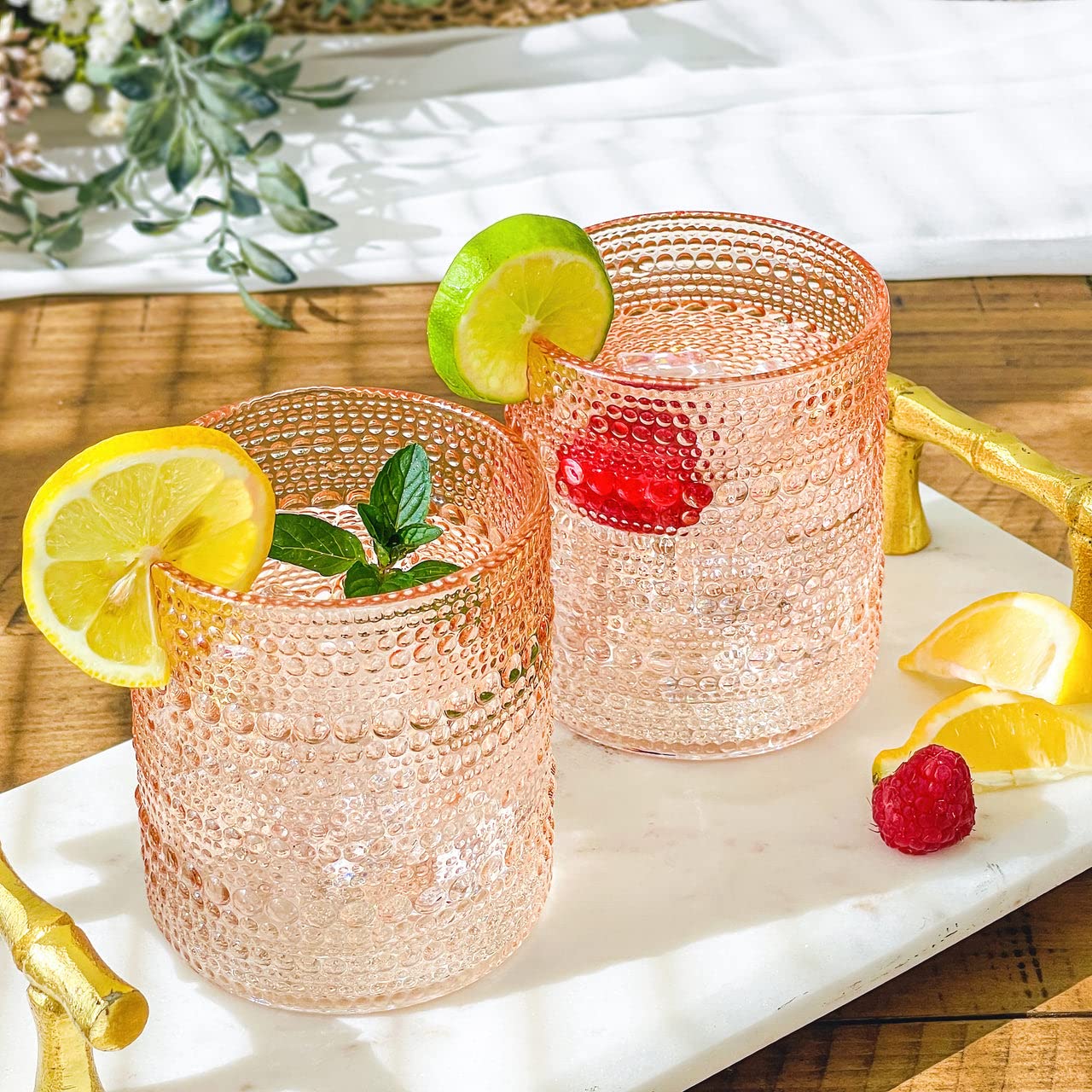 Kate Aspen 24-Piece Rose Gold Hobnail Beaded Drinking Glasses Set (10 oz) - Vintage Cocktail, Juice & Water Cups - Perfect Hostess Gift, Housewarming Present for Bridal Showers, Dinner Parties & Home Decor