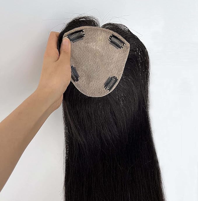 Premium Human Hair Toppers for Women - 4x4cm Full Silk Base Straight Hairpiece for Thinning Hair (16