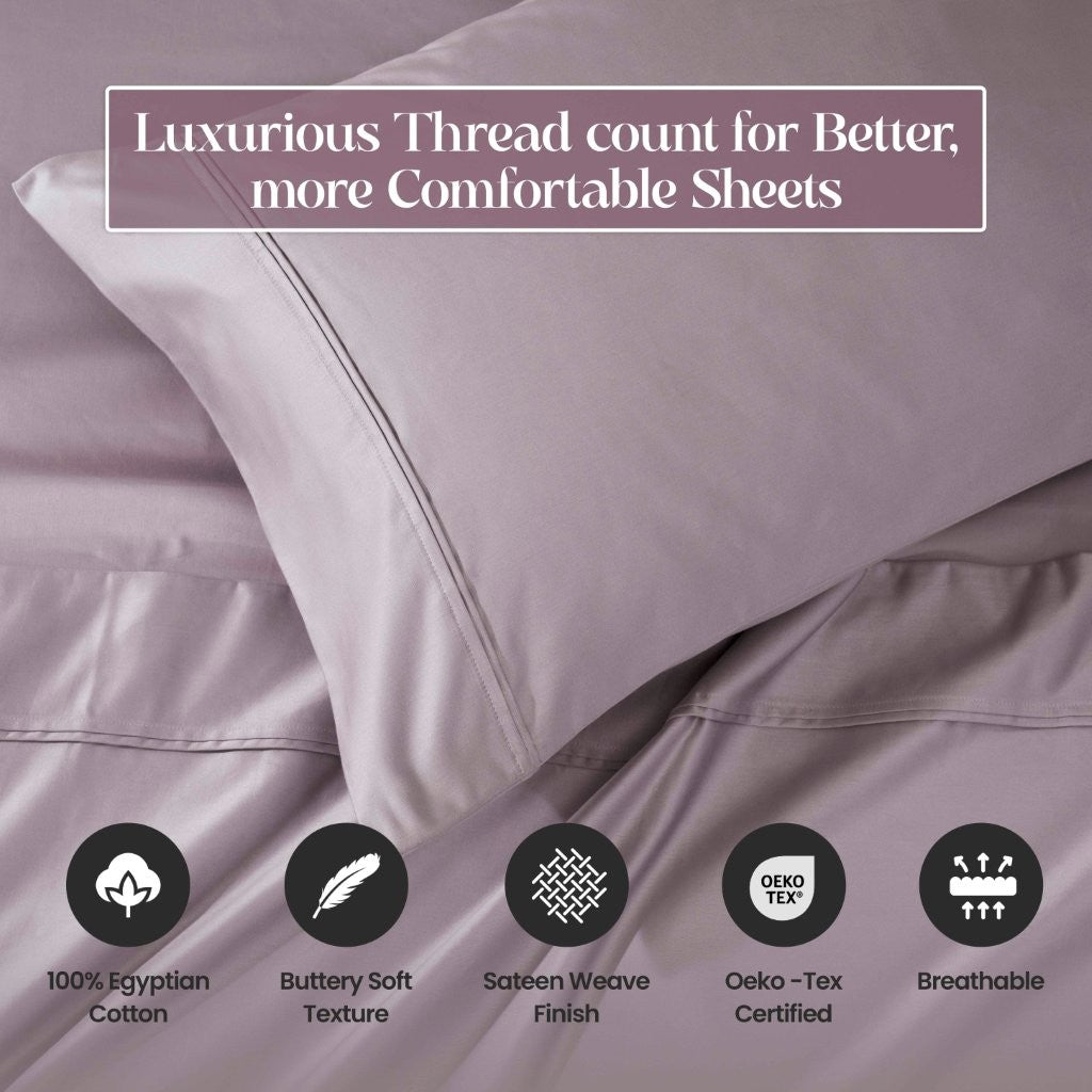Luxury 1200 Thread Count Egyptian Cotton Deep Pocket Bed Sheet Set - Queen Size, Soft & Breathable for Ultimate Comfort - Perfect for Master Bedroom, Guest Room & Hotel Use
