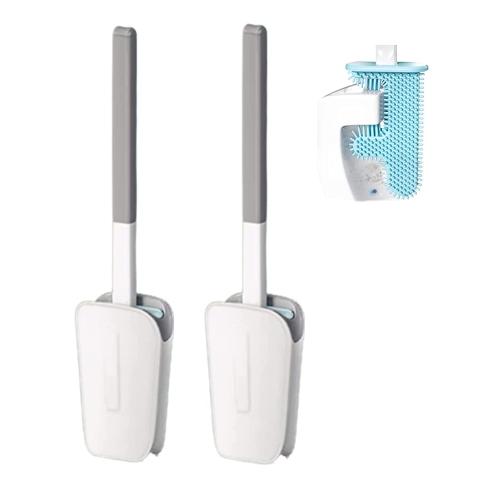 2 Pack Silicone Toilet Brush with Holder - F-Shaped Cleaner for Bathroom Hygiene