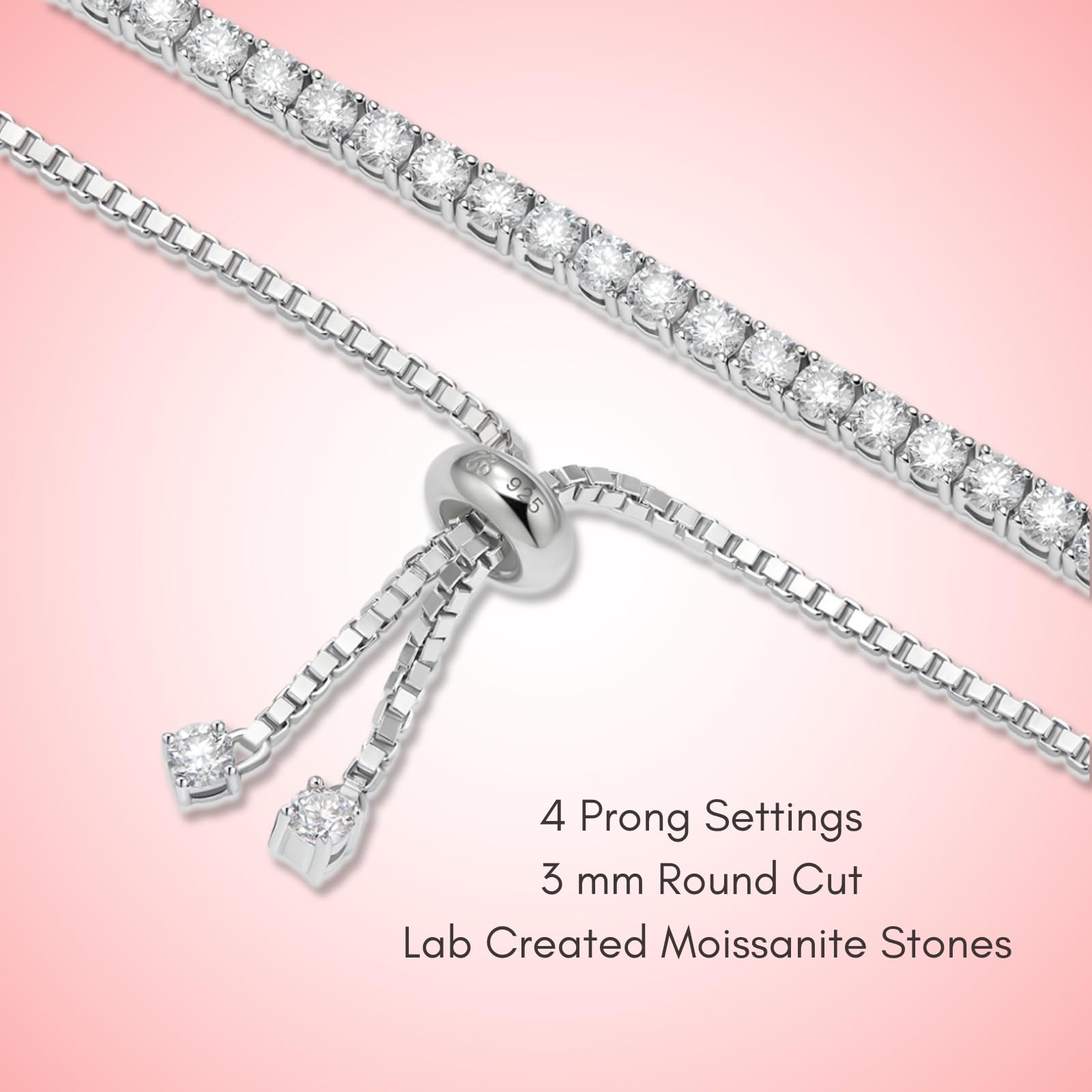 LOVE&LOVE Moissanite Tennis Bracelet for Women - 925 Sterling Silver Adjustable Diamond Simulator Bracelet - Elegant Jewelry Gift for Birthday, Anniversary, Valentine's Day - Perfect for Parties, Weddings & Special Occasions