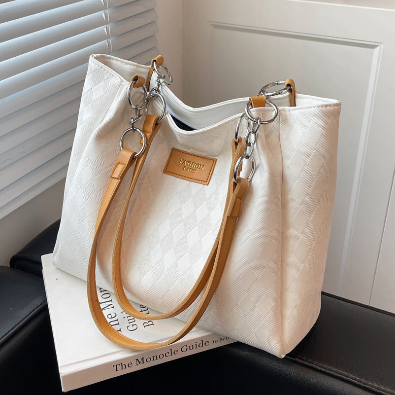 Stylish Rhombus Pattern Tote Bag with Chain Strap for Women - Perfect for Shopping, Work & Everyday Use