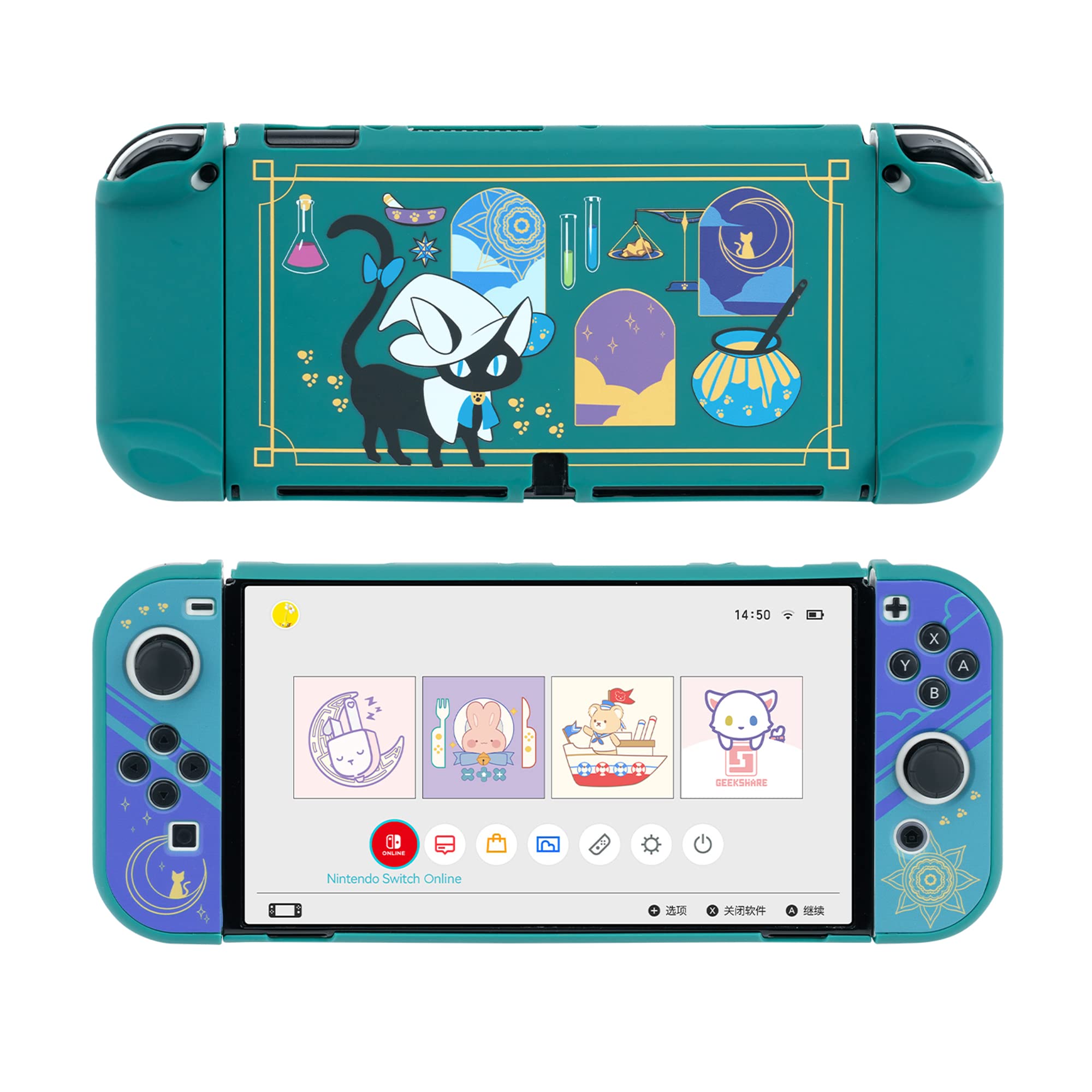 GeekShare Slim Shock-Absorption Protective Case for Nintendo Switch OLED - Anti-Scratch Skin Cover with Alchemy Cat Design | Perfect for Travel, Gaming Parties & Everyday Protection (OLED Model Only)