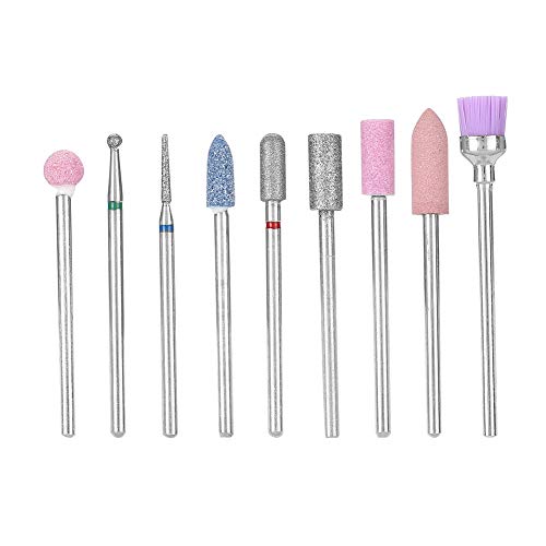 Professional 9Pcs Nail Drill Bits Set for Manicure & Pedicure - Emery Grinding Heads for Nail Polishing & Shaping - Perfect for Salon, Home Use & DIY Nail Care