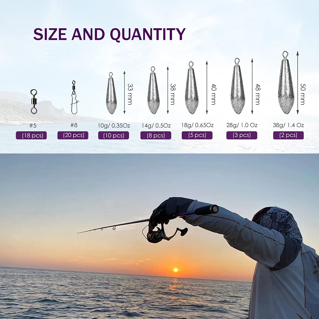 Premium Fishing Sinkers & Weights Kit - Bass Casting Sinkers for Saltwater & Freshwater Fishing | Lead Tackle for Bottom Fishing, Surf Casting & Drop Shot Techniques | Ideal for Bass, Trout & Catfish Anglers