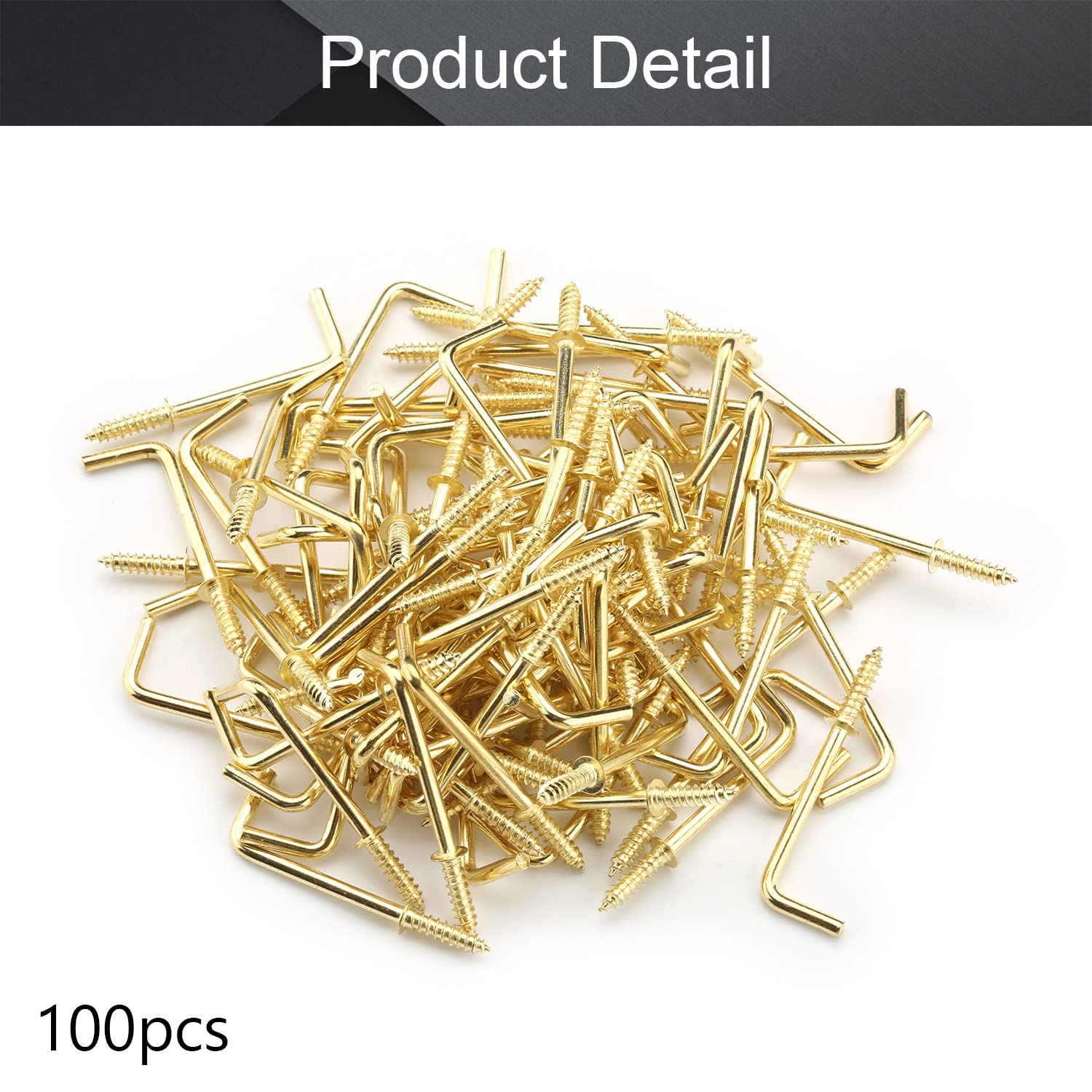 MroMax 100Pcs Brass Screw-in Hooks - 1-1/4