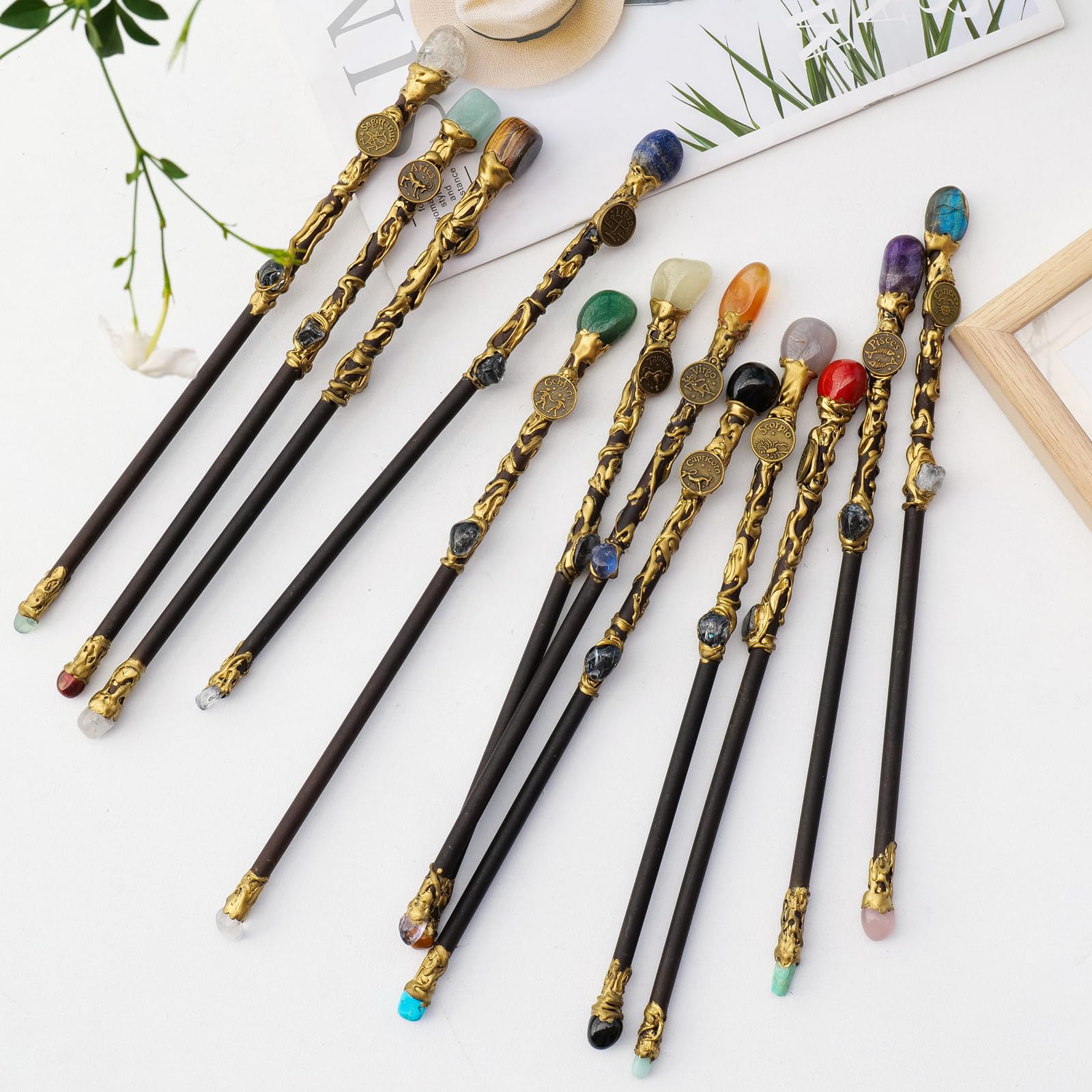 Natural Crystal Cancer Zodiac Scepter - 11.6 Inch Handmade Magic Wand for Cosplay, Halloween & Christmas Costume Accessory | Perfect for Fantasy Roleplay, Witchcraft, and Themed Parties