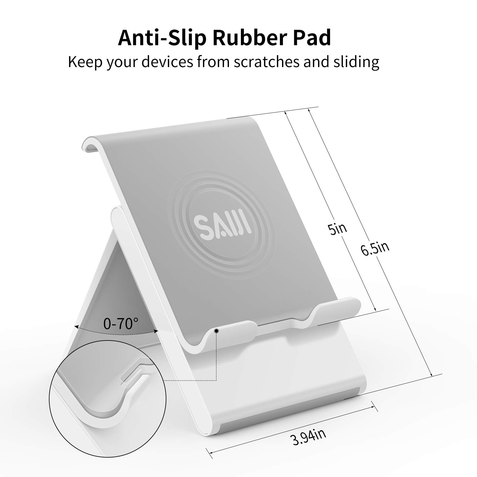 SAIJI Adjustable Tablet Stand Holder - Portable Foldable Desktop Stand Dock for iPad, iPhone, Nintendo Switch, Samsung Galaxy & Kindle Fire - Gray - Perfect for Home, Office & Travel Use