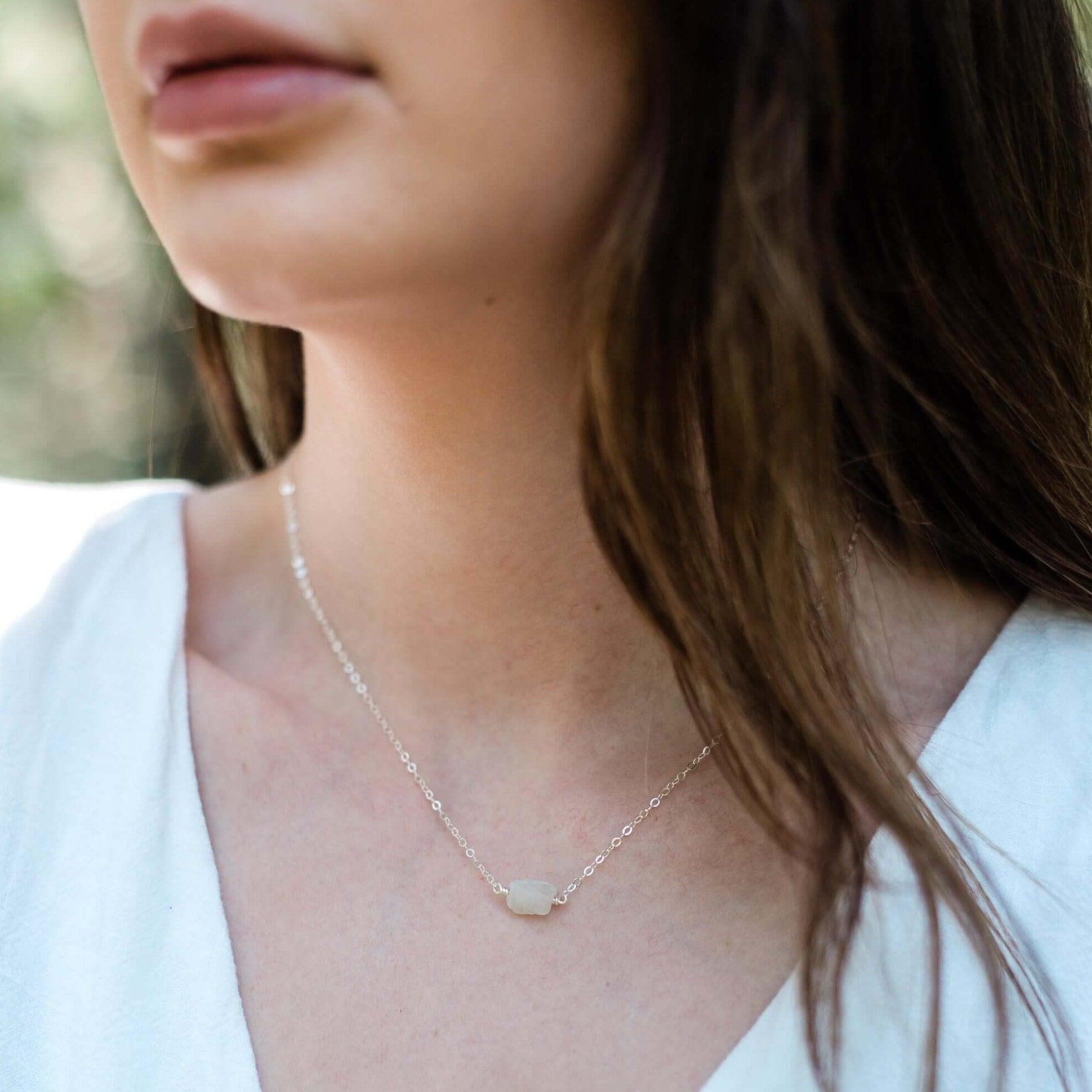 Natural Rainbow Moonstone Crystal Nugget Necklace – Handmade Raw Stone Jewelry for Women – Perfect for Boho Style, Meditation & Spiritual Healing