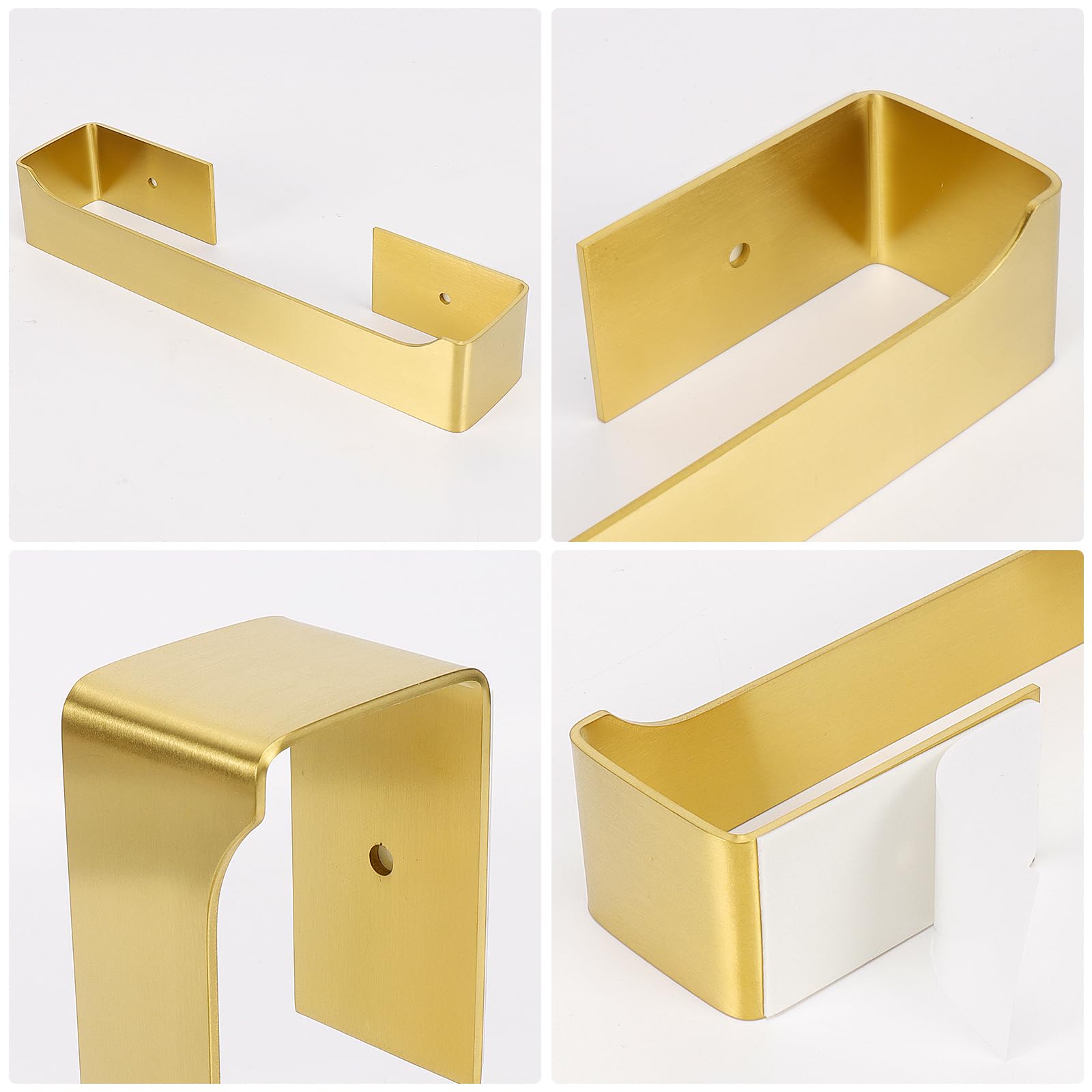 NearMoon Self-Adhesive Stainless Steel Hand Towel Holder - 9 Inch Brushed Gold Wall-Mounted Towel Ring for Bathroom & Kitchen - Rustproof Square Sticky Towel Bar - Perfect for Small Spaces, RVs, and Apartments