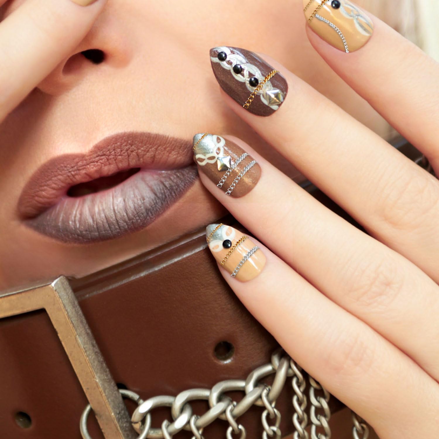 12 Strips Metal Nail Art Chains - Gold Silver & Black 3D Nail Decorations Charms for DIY Nail Jewelry Design | Nail Art Accessories for Manicure, Party, Wedding & Special Occasions