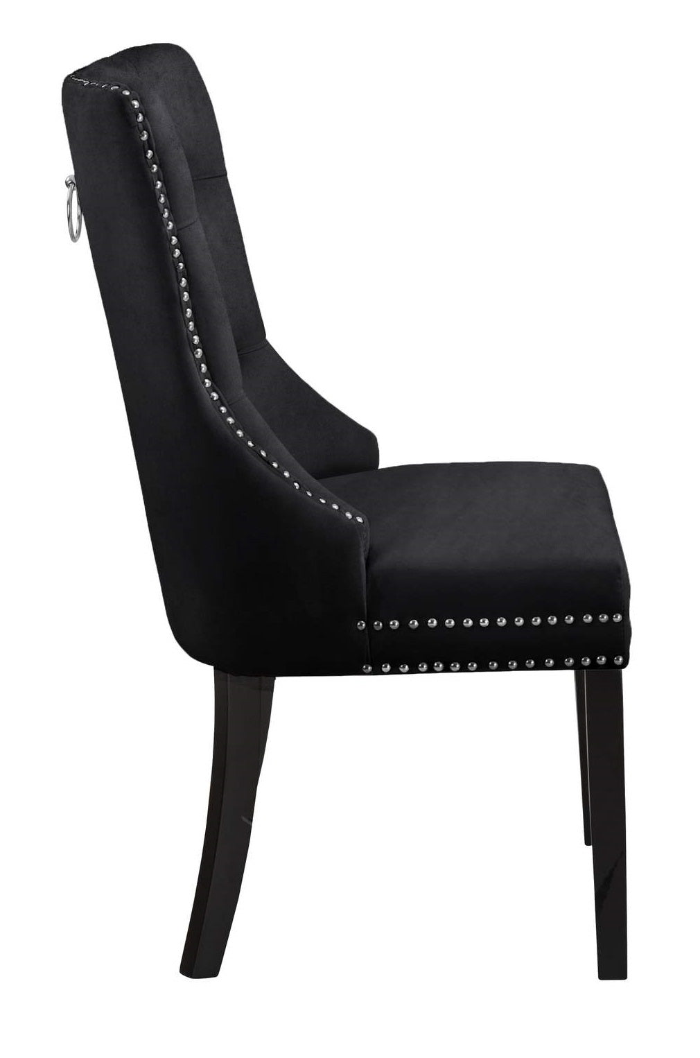 Luxury Black Velvet Dining Chairs with Nail Head Trim - Set of 2 Modern Upholstered Side Chairs for Dining Room, Kitchen, or Home Office