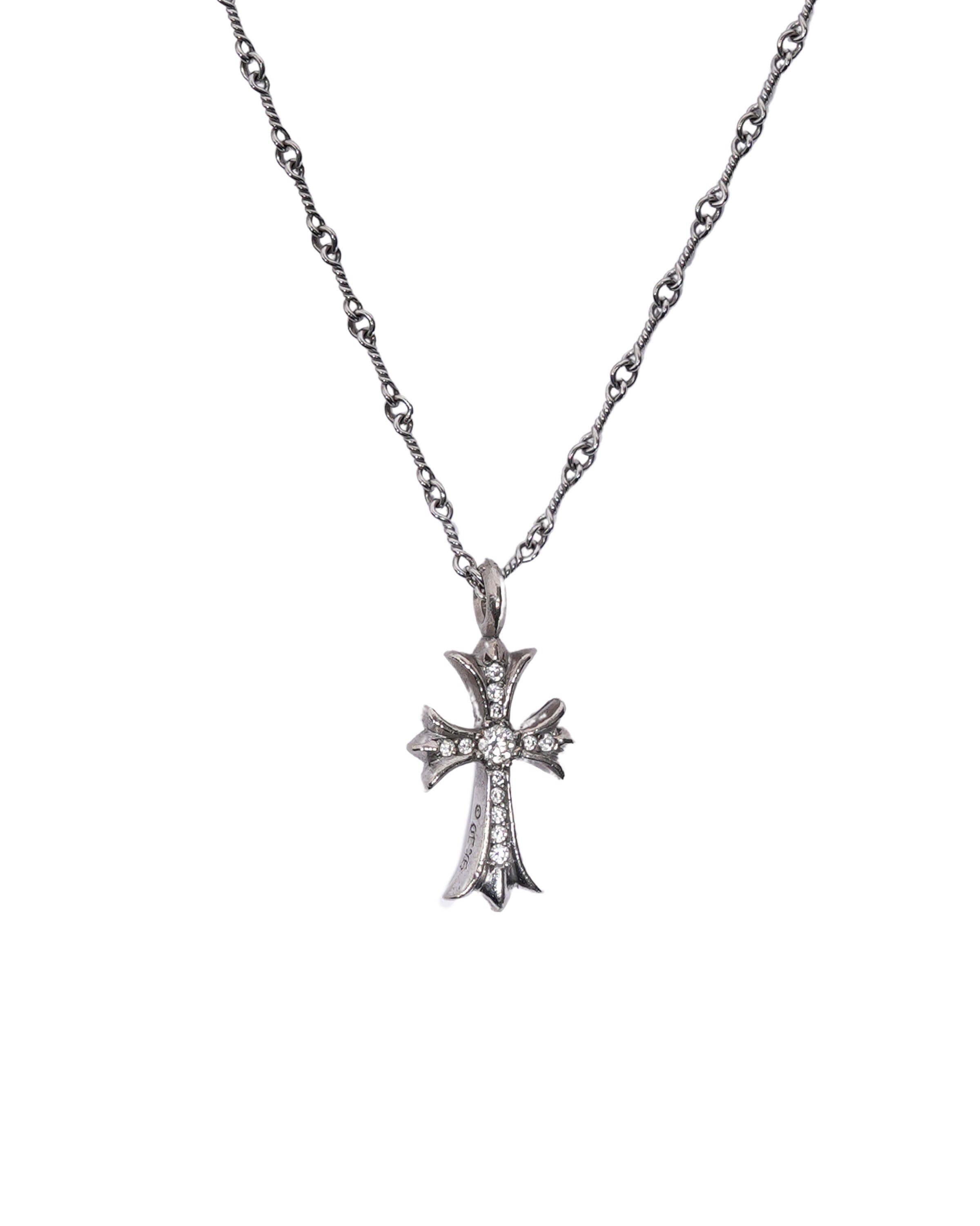 18K White Gold Diamond Cross Pendant Necklace with Twist Chain - Elegant Religious Jewelry Gift for Women, Perfect for Church, Weddings & Special Occasions