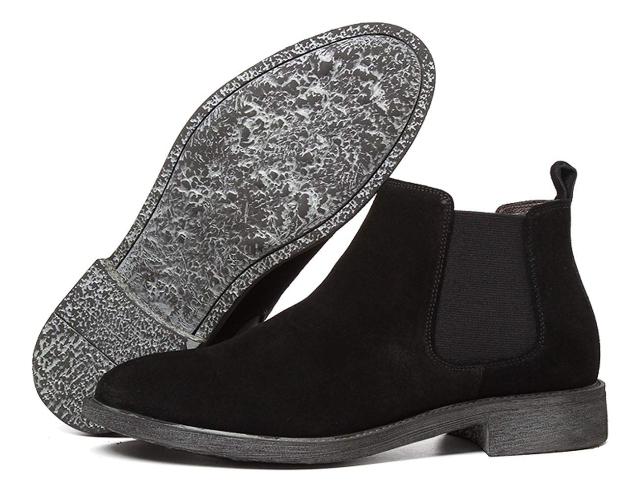 Santimon Men's Chelsea Ankle Boots - Suede Casual Boots for Men in Black & Orange | Comfortable Slip-On Shoes for Work, Outdoor & Daily Wear