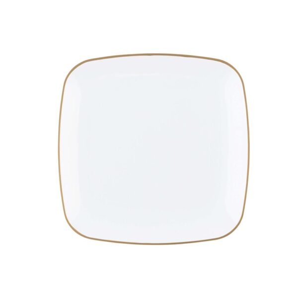 10-Pack White & Gold Square Plastic Plates - BPA-Free, Eco-Friendly Disposable Dinnerware for Parties, Picnics & Outdoor Events