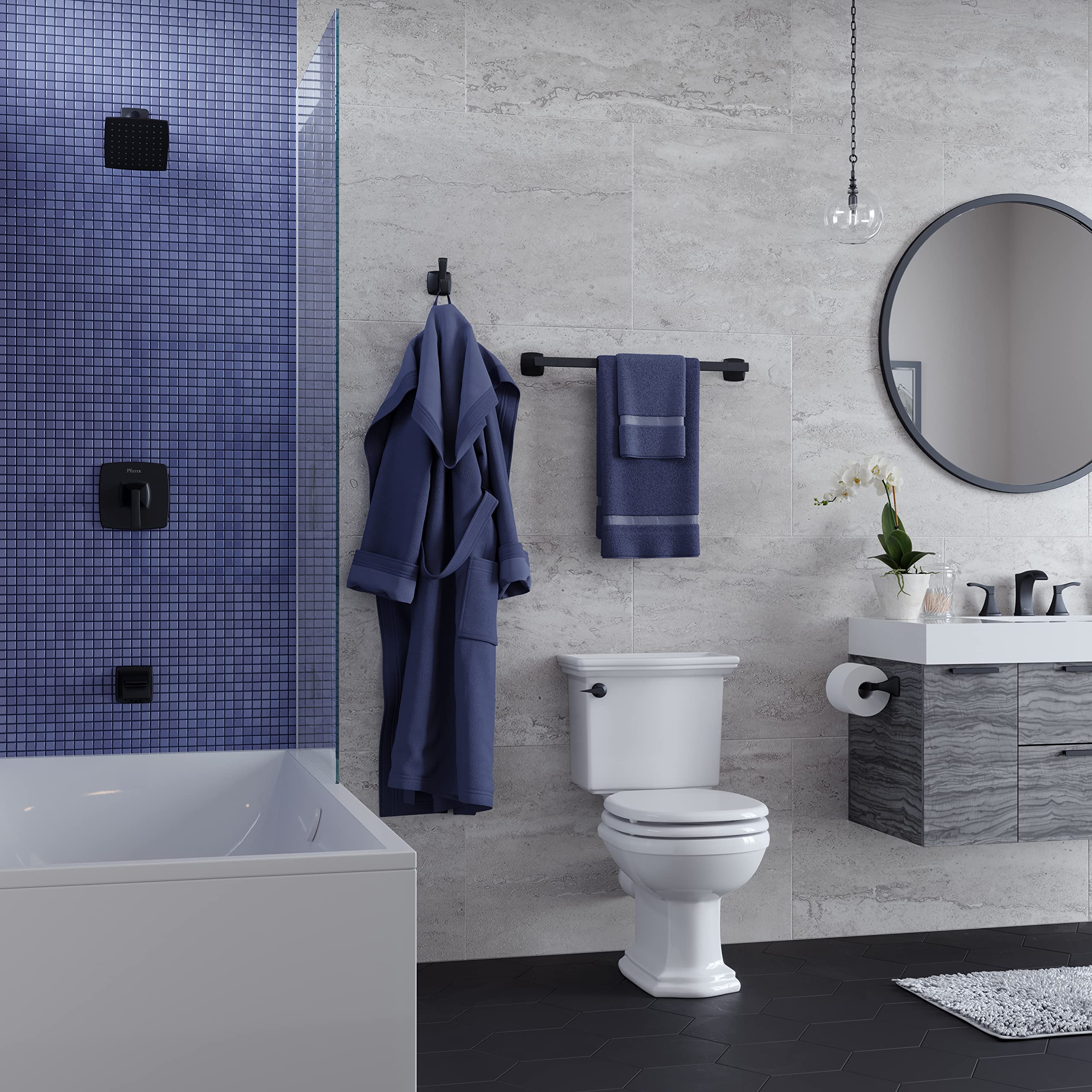 Pfister Venturi Matte Black Wall-Mounted Towel Hook - Screw-In Bathroom Accessory for Towels, Robes & Hats - Perfect for Bathrooms, Laundry Rooms & Entryways