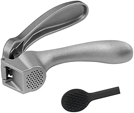 Premium Garlic Press & Mincer - Ergonomic Easy-Squeeze Handle, No Peel Needed, Rust-Proof Stainless Steel - Professional Ginger Crusher with Cleaning Brush - Dishwasher Safe - Perfect for Cooking, Meal Prep & Restaurants